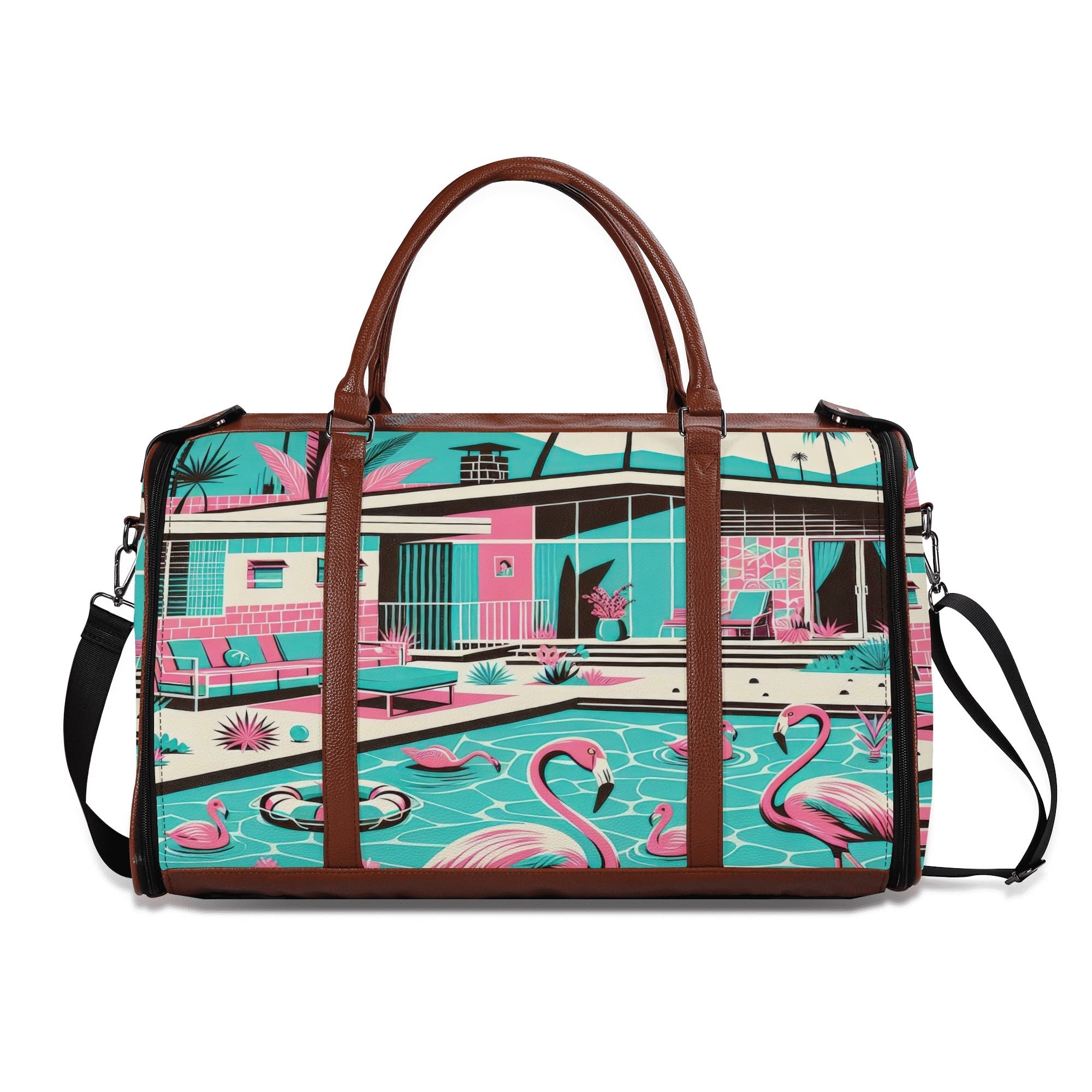 Kate McEnroe New York Palm Springs Flamingo Mid Century Modern Duffel Bag, Retro Poolside Travel WeekenderDuffel BagsWLXVX8LW - 1