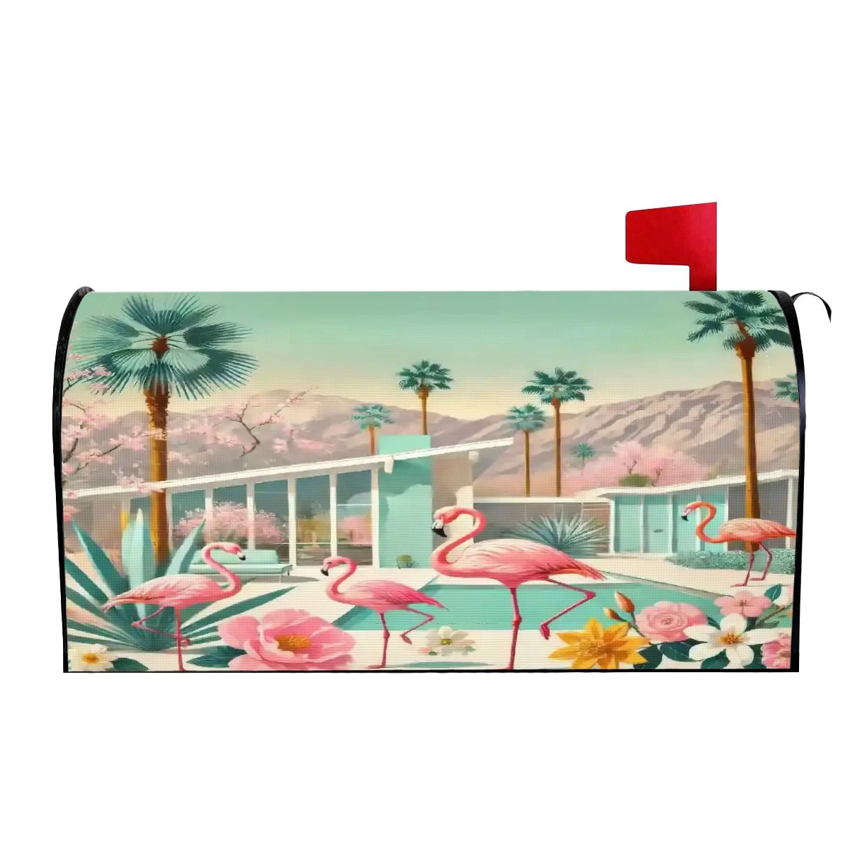 Kate McEnroe New York Palm Springs Flamingo Tropical Mid Century Modern Magnetic Mailbox CoverMailbox Covers7tS7ErL3wG