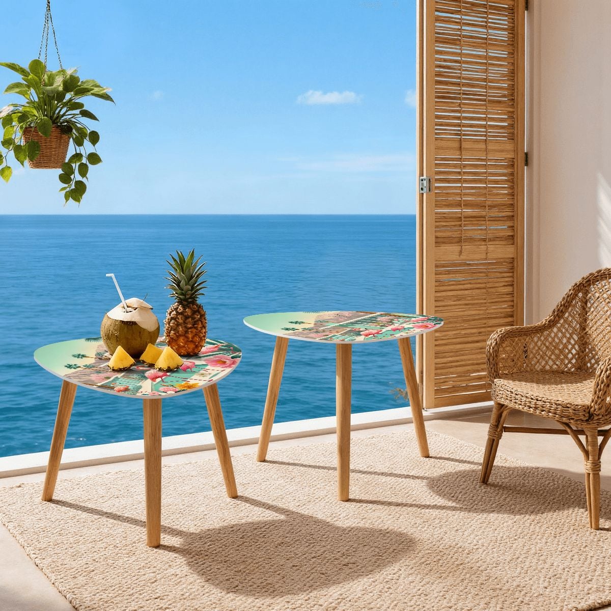 Kate McEnroe New York Palm Springs Flamingo Tropical Mid Century Modern Nesting TablesNesting TablesIFWR3OBuD1