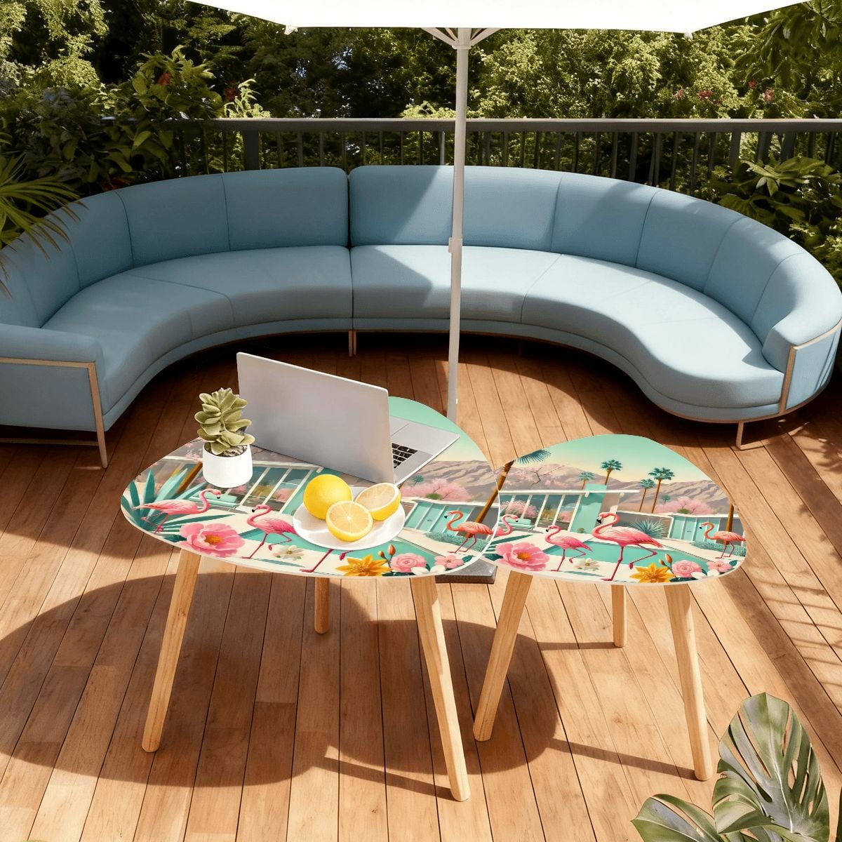 Kate McEnroe New York Palm Springs Flamingo Tropical Mid Century Modern Nesting TablesNesting TablesIFWR3OBuD1