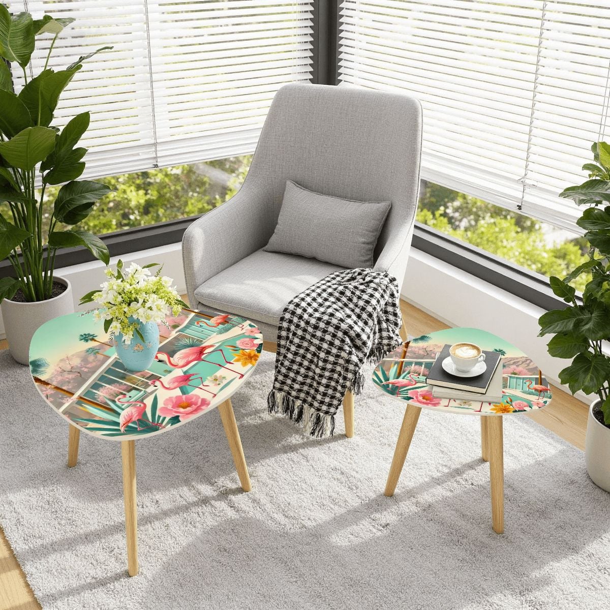 Kate McEnroe New York Palm Springs Flamingo Tropical Mid Century Modern Nesting TablesNesting TablesIFWR3OBuD1