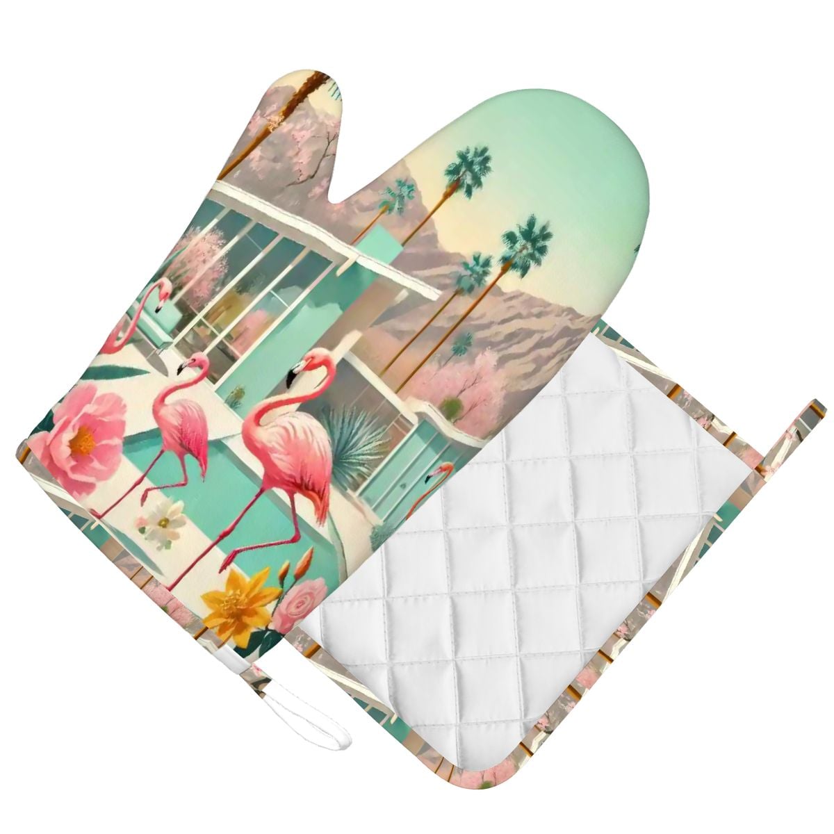 Kate McEnroe New York Palm Springs Flamingo Tropical Mid Century Modern Oven Mitts and Pot Holders SetsOven Mitts & Pot Holder SetkdTbqf3tmN