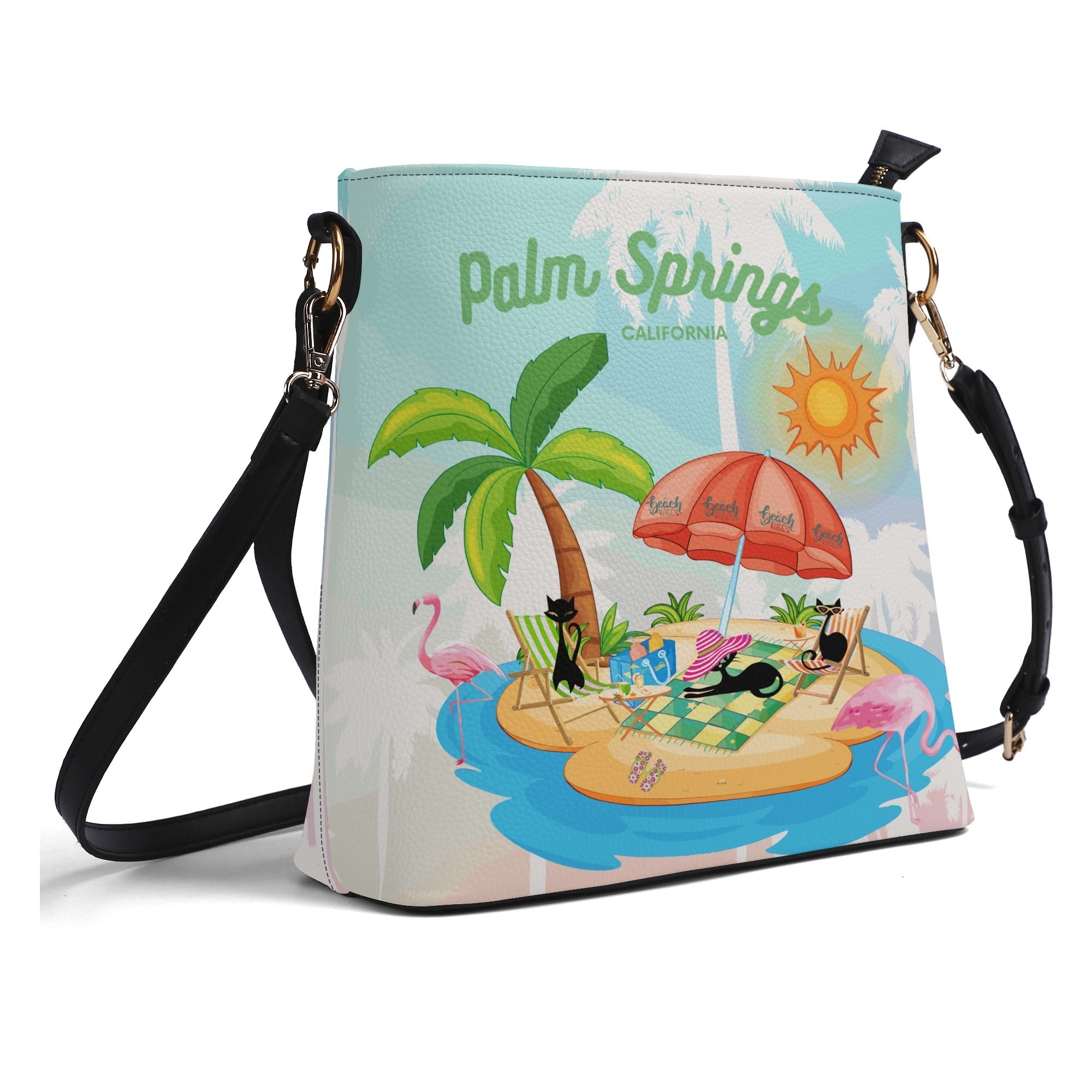 Kate McEnroe New York Palm Springs Mid Century Crossbody Bag, Retro 50s Beach Island Cats Purse, Kitschy Flamingo Summer Shoulder BagHandbagsN2MZKV4N - 1