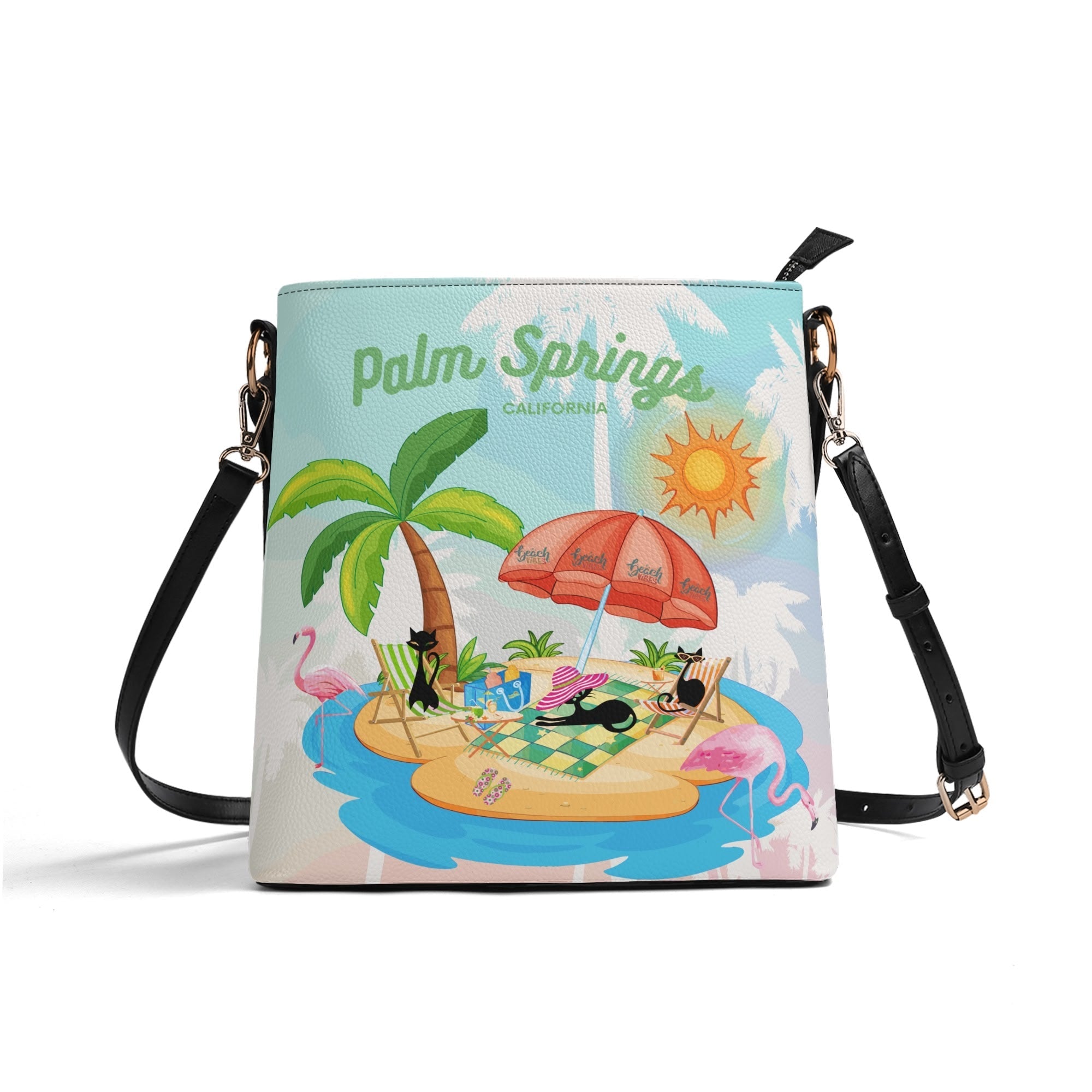 Kate McEnroe New York Palm Springs Mid Century Crossbody Bag, Retro 50s Beach Island Cats Purse, Kitschy Flamingo Summer Shoulder BagHandbagsN2MZKV4N - 1