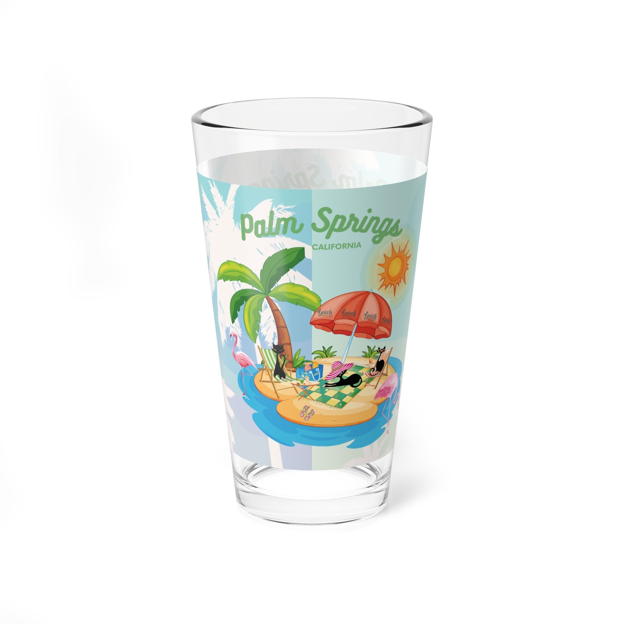 Kate McEnroe New York Palm Springs Mid Century Modern Pint Glass, Retro 50s Tropical Barware, Atomic Cat Summer DrinkwarePint Glasses26424211678449625013