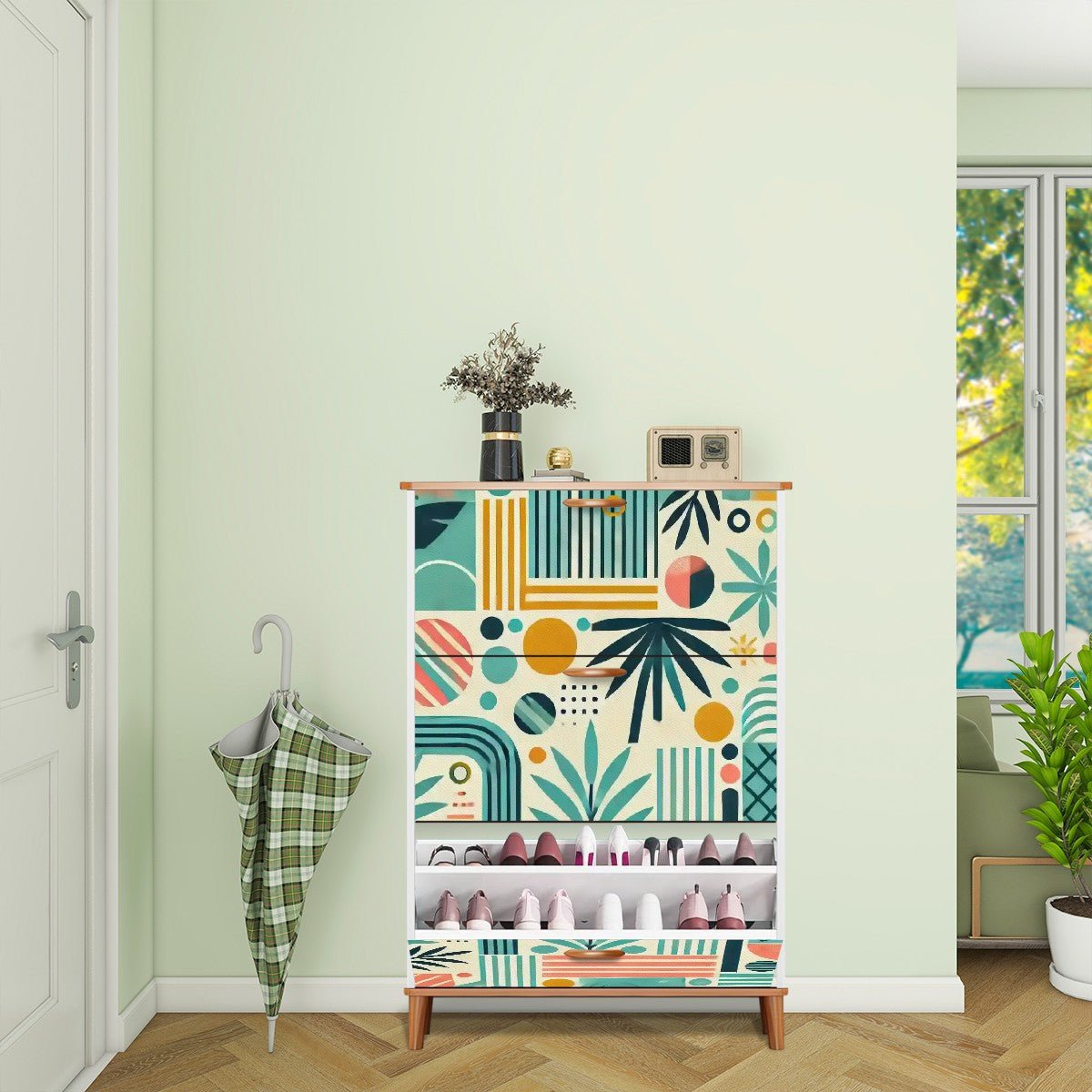 Kate McEnroe New York Palm Springs Mid Century Modern Shoe Cabinet, Retro Tropical FurnitureShoe StorageixCqbqr6ba