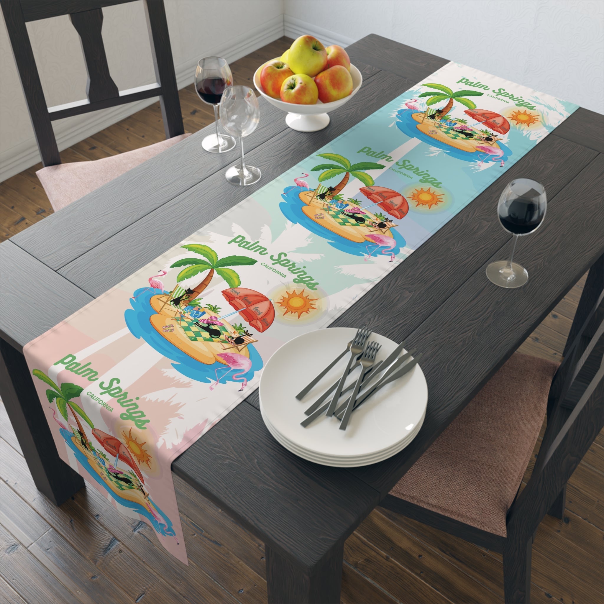 Kate McEnroe New York Palm Springs Mid Century Table Runner, Retro Tropical Beach Dining Accent, 50s Flamingo MCM DecorTable Runners10946023690251068390