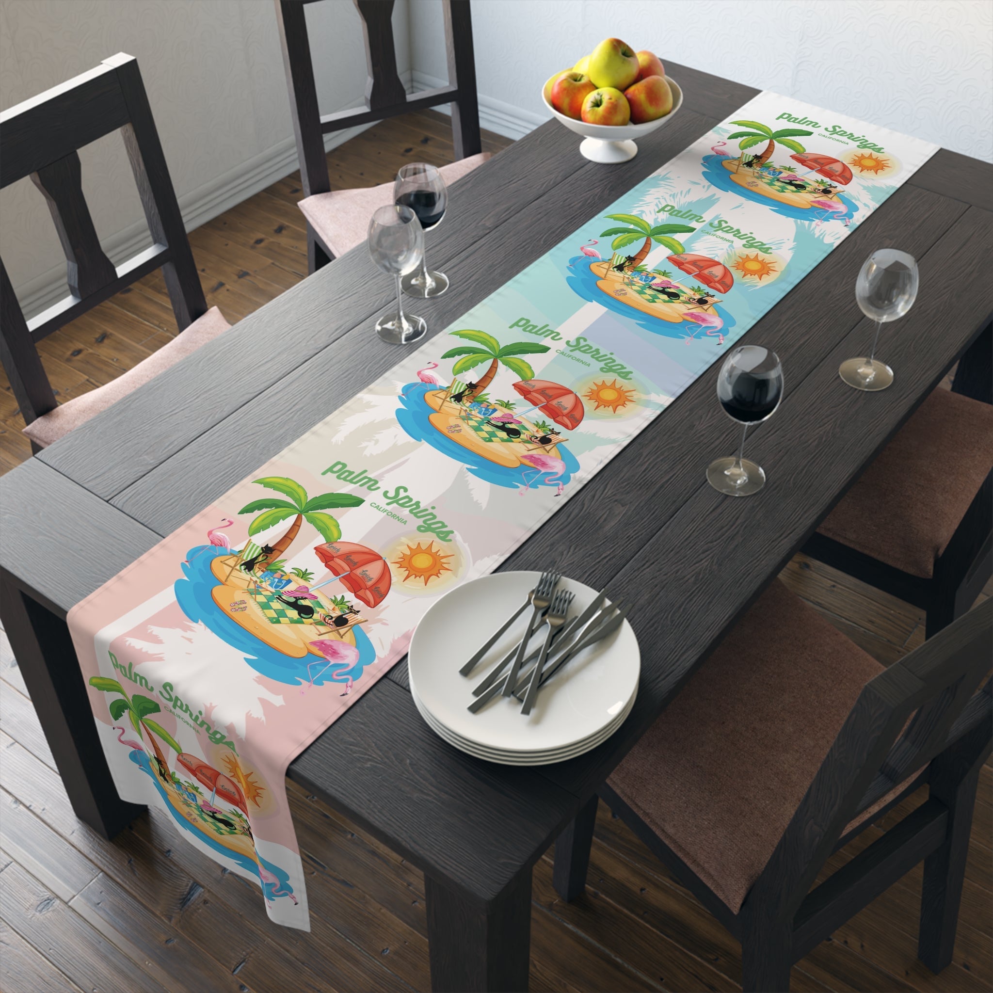 Kate McEnroe New York Palm Springs Mid Century Table Runner, Retro Tropical Beach Dining Accent, 50s Flamingo MCM DecorTable Runners18571732773356209916