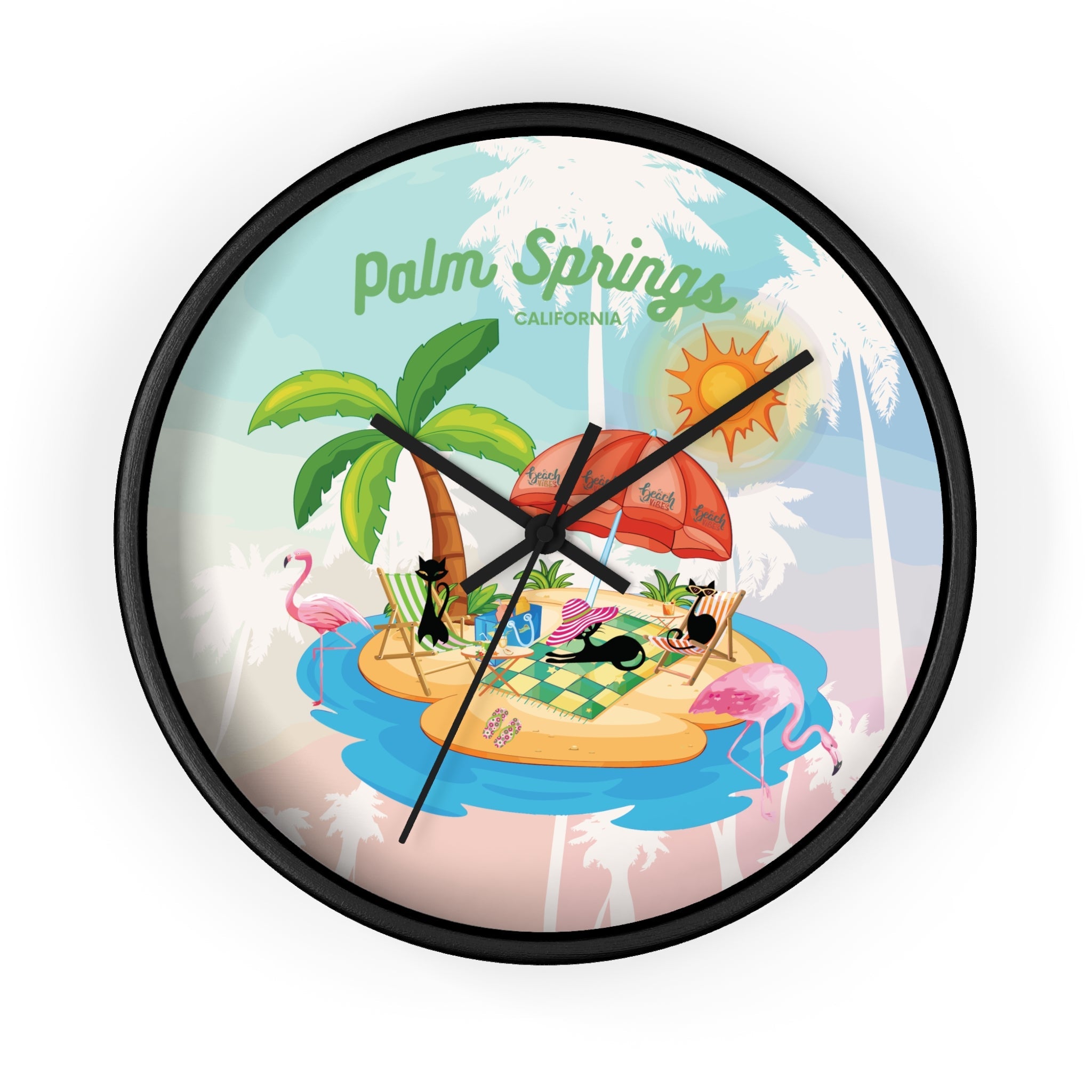 Kate McEnroe New York Palm Springs Mid Century Wall Clock, Retro 50s Tropical Beach Decor, Atomic Cat Flamingo TimepieceWall Clocks13913204995652198852