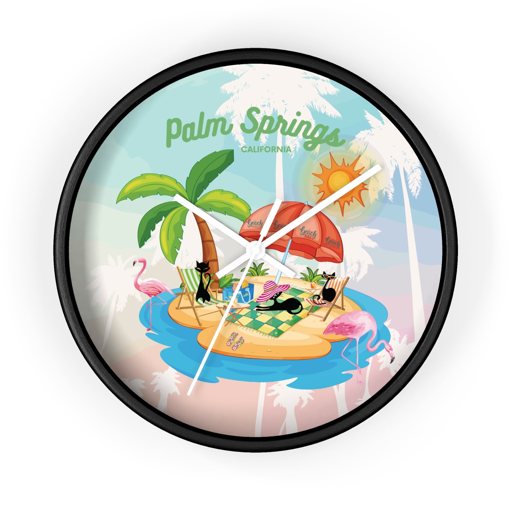 Kate McEnroe New York Palm Springs Mid Century Wall Clock, Retro 50s Tropical Beach Decor, Atomic Cat Flamingo TimepieceWall Clocks38940033394939341366