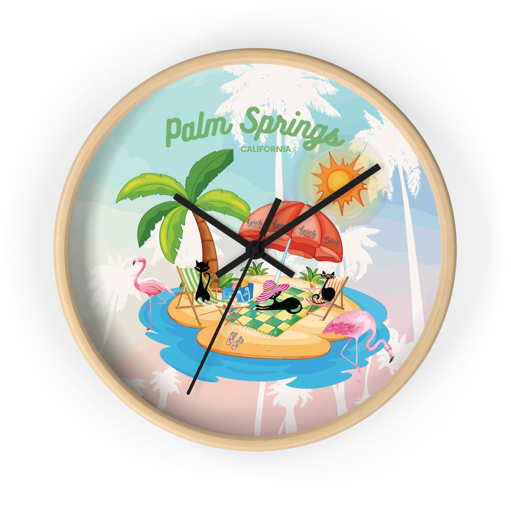 Kate McEnroe New York Palm Springs Mid Century Wall Clock, Retro 50s Tropical Beach Decor, Atomic Cat Flamingo TimepieceWall Clocks92144525888060630232
