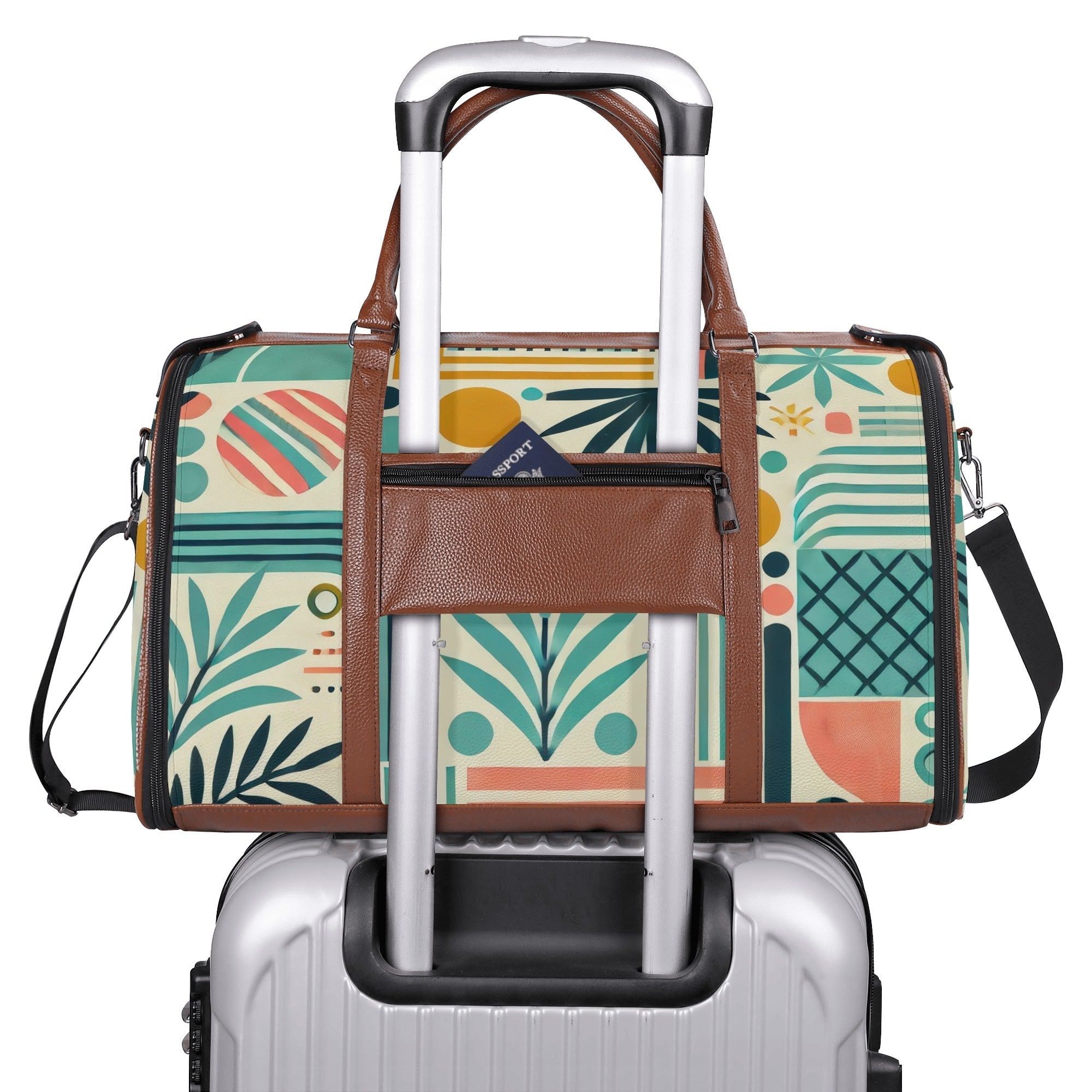 Kate McEnroe New York Palm Springs Tropical Mid Century Modern Duffel Bag, Foldable Retro Travel Weekender, Mod Carry - OnDuffel BagsNVO229MY - 1