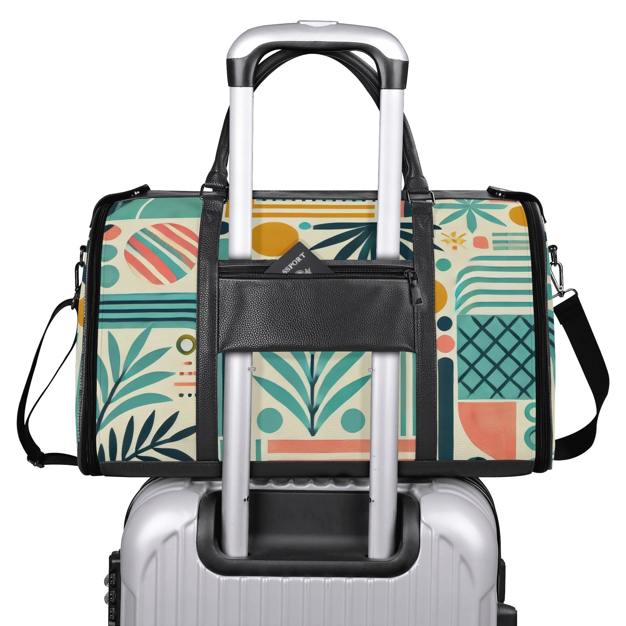 Kate McEnroe New York Palm Springs Tropical Mid Century Modern Duffel Bag, Foldable Retro Travel Weekender, Mod Carry - OnDuffel BagsNVO229MY - 1