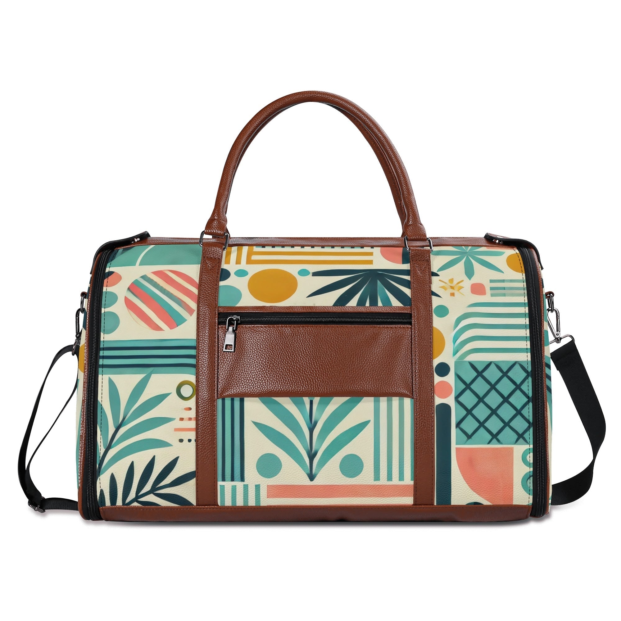Kate McEnroe New York Palm Springs Tropical Mid Century Modern Duffel Bag, Foldable Retro Travel Weekender, Mod Carry - OnDuffel BagsNVO229MY - 1