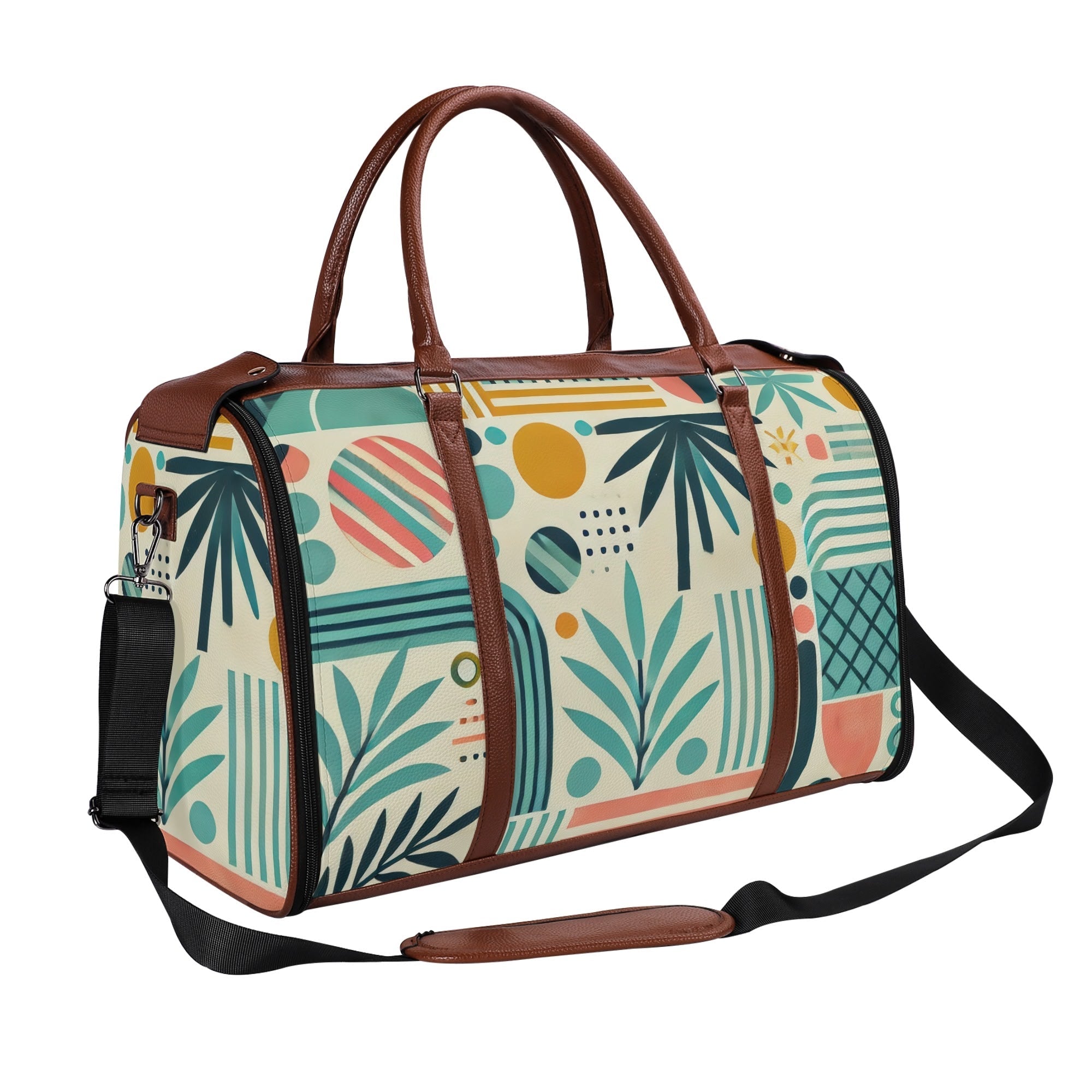 Kate McEnroe New York Palm Springs Tropical Mid Century Modern Duffel Bag, Foldable Retro Travel Weekender, Mod Carry - OnDuffel BagsNVO229MY - 1
