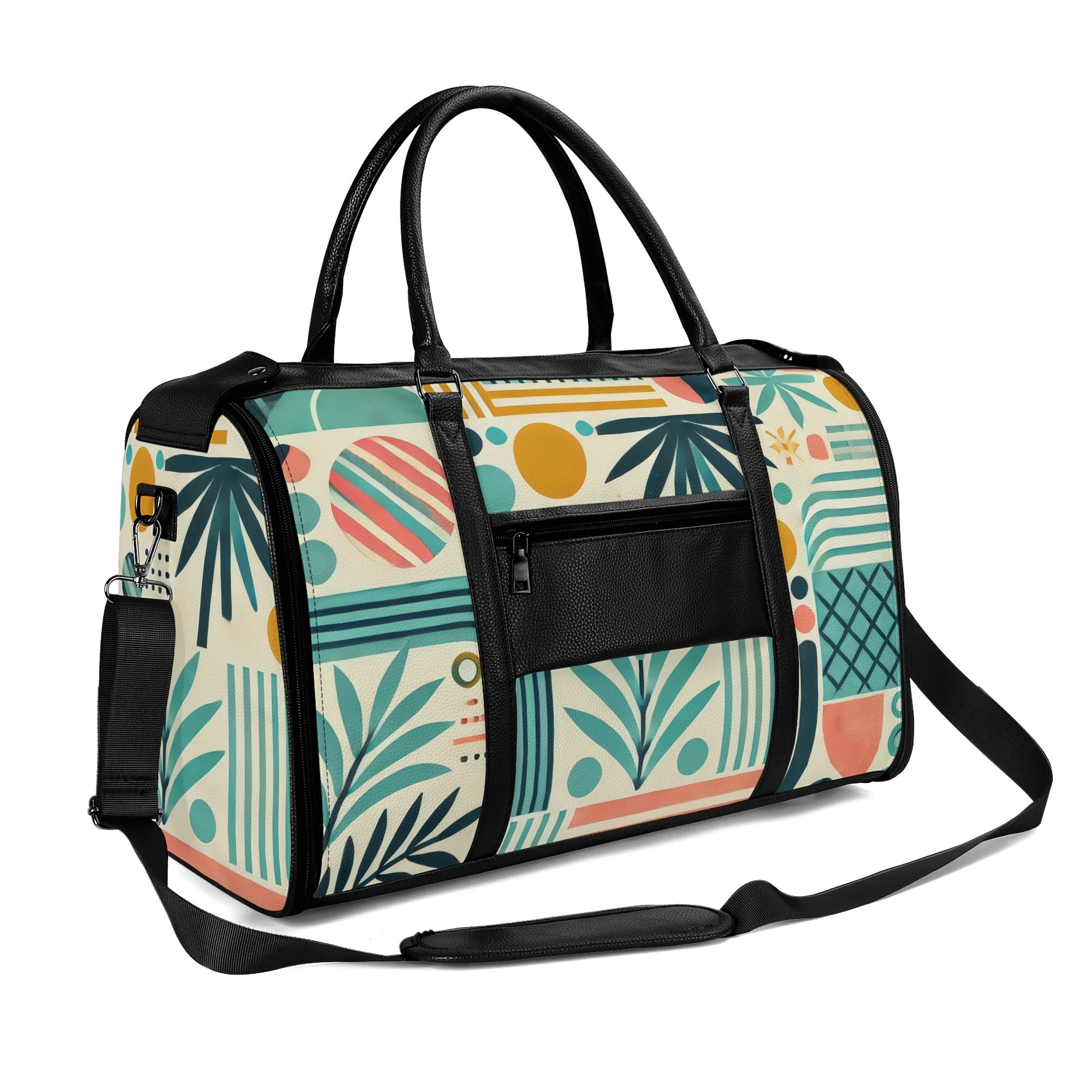Kate McEnroe New York Palm Springs Tropical Mid Century Modern Duffel Bag, Foldable Retro Travel Weekender, Mod Carry - OnDuffel BagsNVO229MY - 2