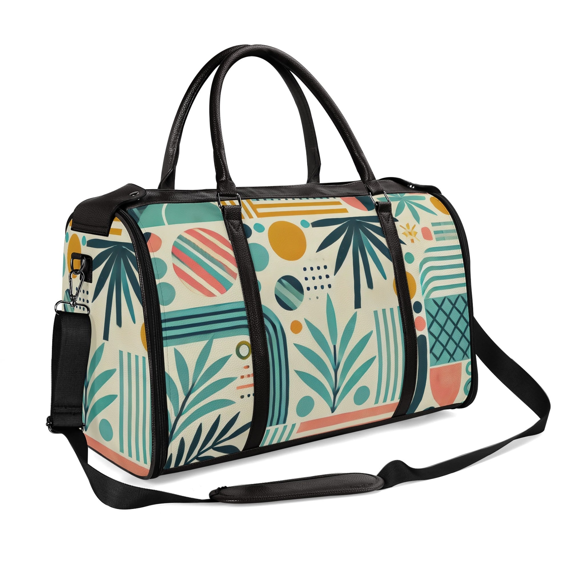 Kate McEnroe New York Palm Springs Tropical Mid Century Modern Duffel Bag, Foldable Retro Travel Weekender, Mod Carry - OnDuffel BagsNVO229MY - 2