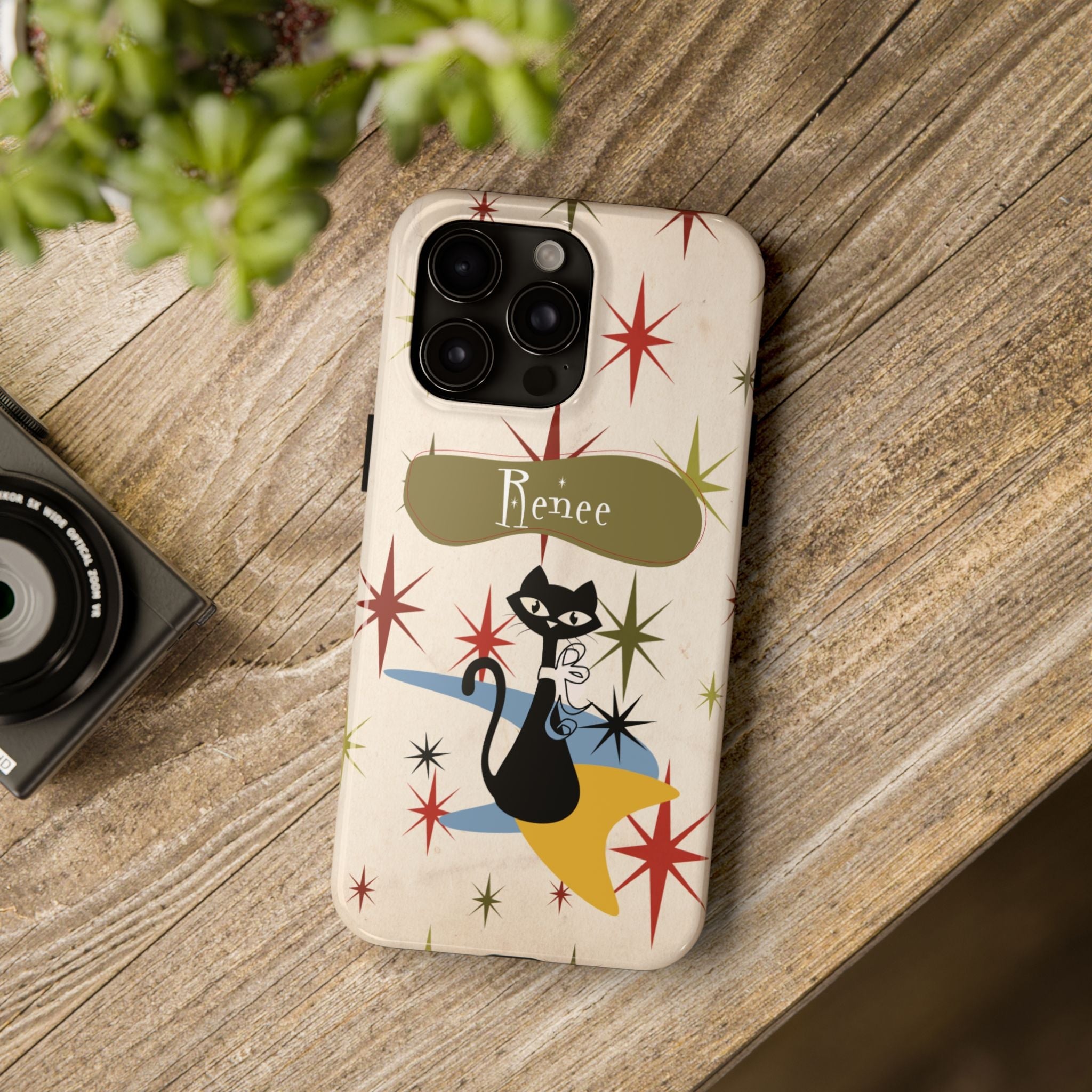 Kate McEnroe New York Personalized Atomic Cat Tough IPhone 14 & 15 Cases, Mid Century Modern, Retro Kitschy Starburst, Christmas Gifts, MCM Holiday GiftPhone Case49775517615081646861