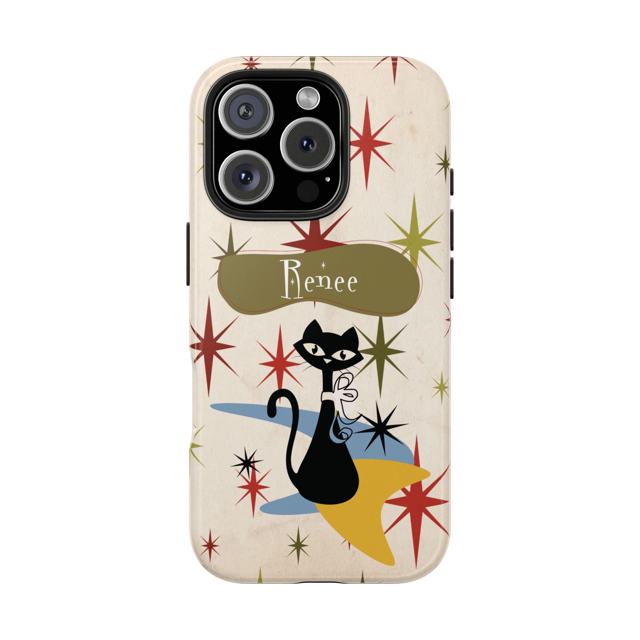 Kate McEnroe New York Personalized Atomic Cat Tough IPhone Cases, Mid Century Modern, Retro Kitschy Starburst, Christmas Gifts, MCM Holiday GiftPhone Cases15492948684010136758
