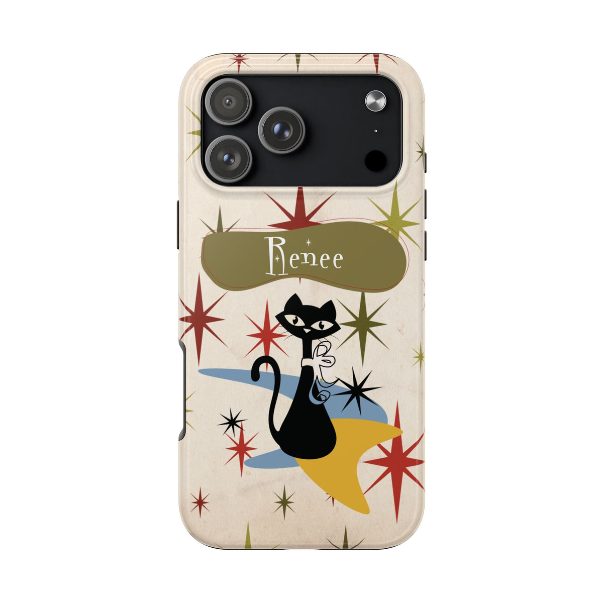 Kate McEnroe New York Personalized Atomic Cat Tough IPhone Cases, Mid Century Modern, Retro Kitschy Starburst, Christmas Gifts, MCM Holiday GiftPhone Cases18183637405683144005