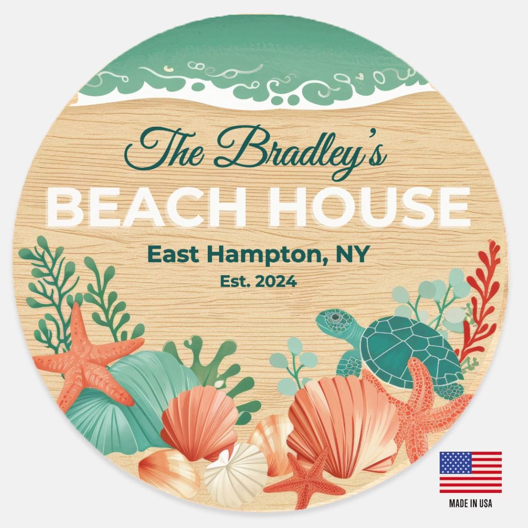 Kate McEnroe New York Personalized Beach House Door Sign, Coastal Welcome Wood Entry Hanger 12" (Round)Door HangersPMH58 - 12.2460822