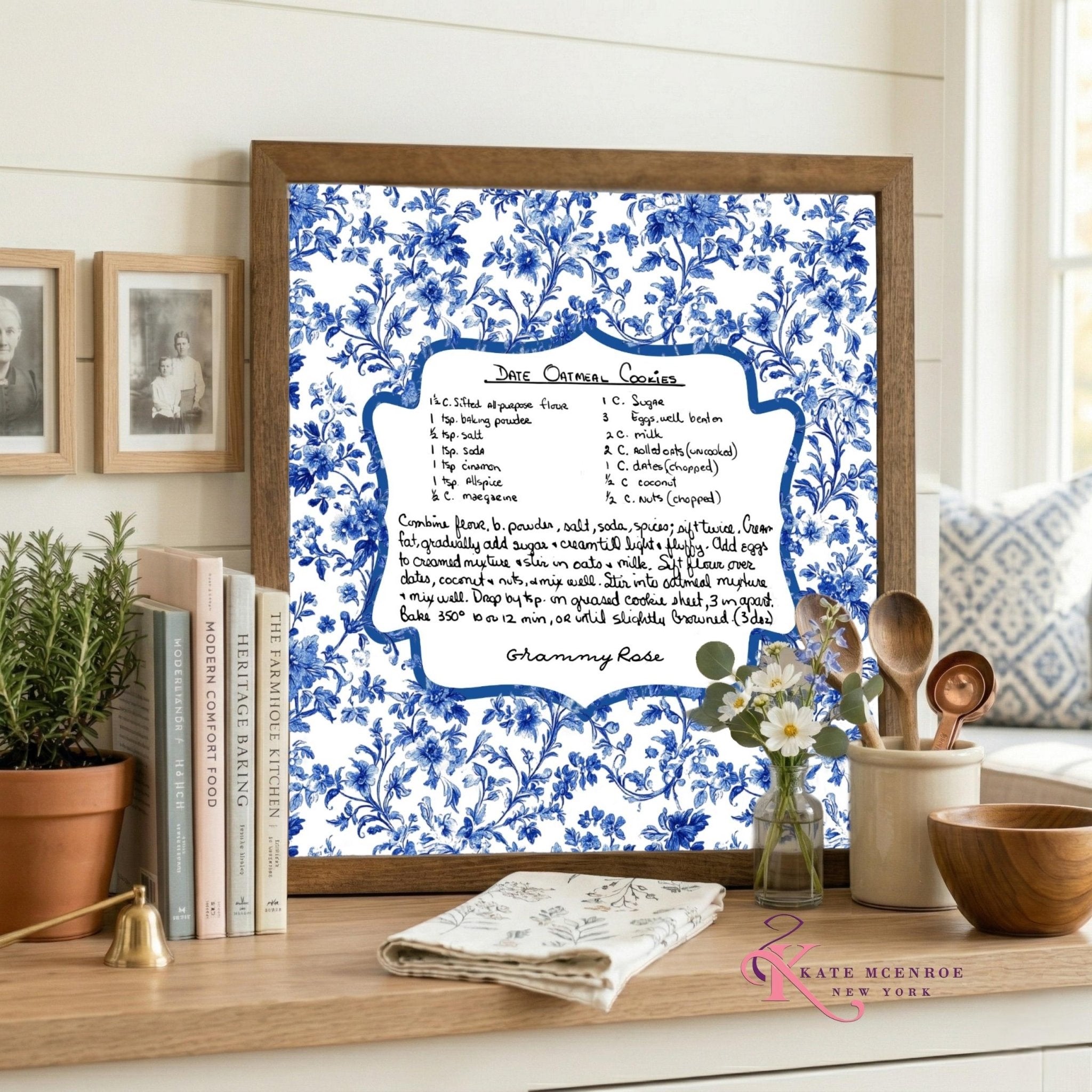 Kate McEnroe New York Personalized Chinoiserie Custom Family Recipe Keepsake Framed Wall ArtFramed Wall Art