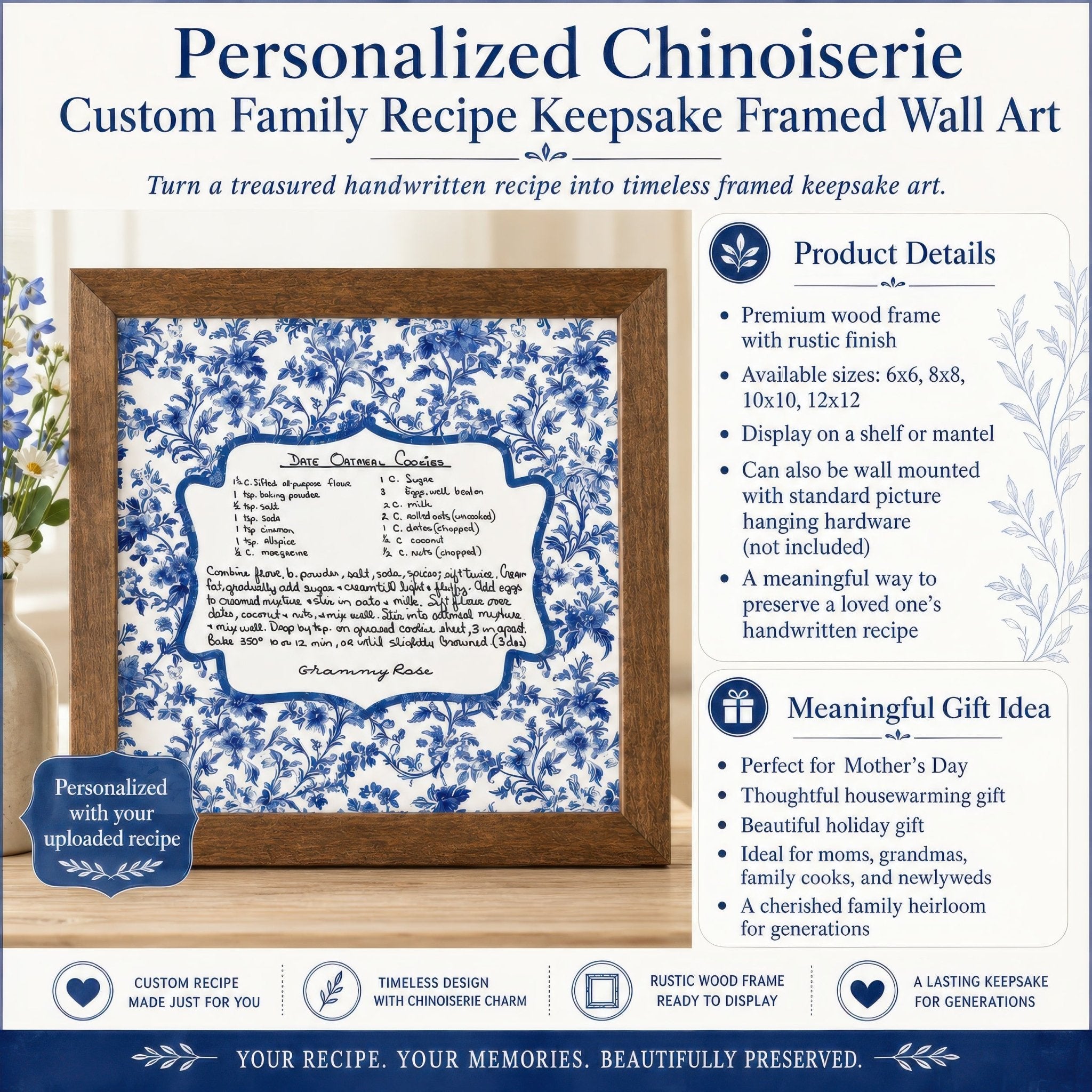 Kate McEnroe New York Personalized Chinoiserie Custom Family Recipe Keepsake Framed Wall ArtFramed Wall Art