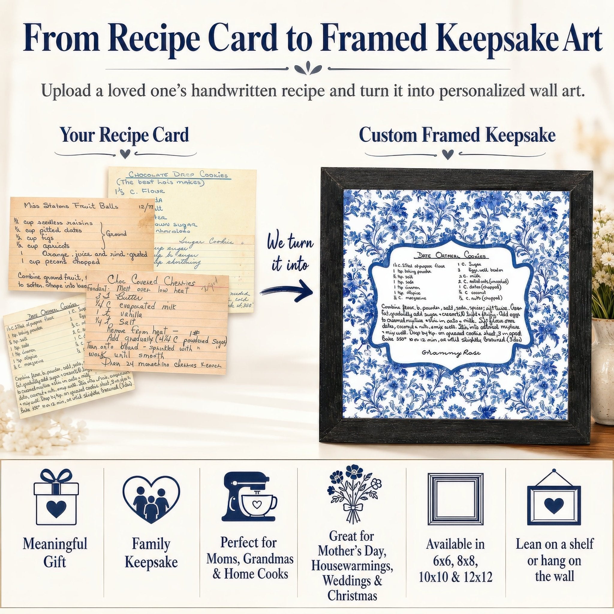 Kate McEnroe New York Personalized Chinoiserie Custom Family Recipe Keepsake Framed Wall ArtFramed Wall Art