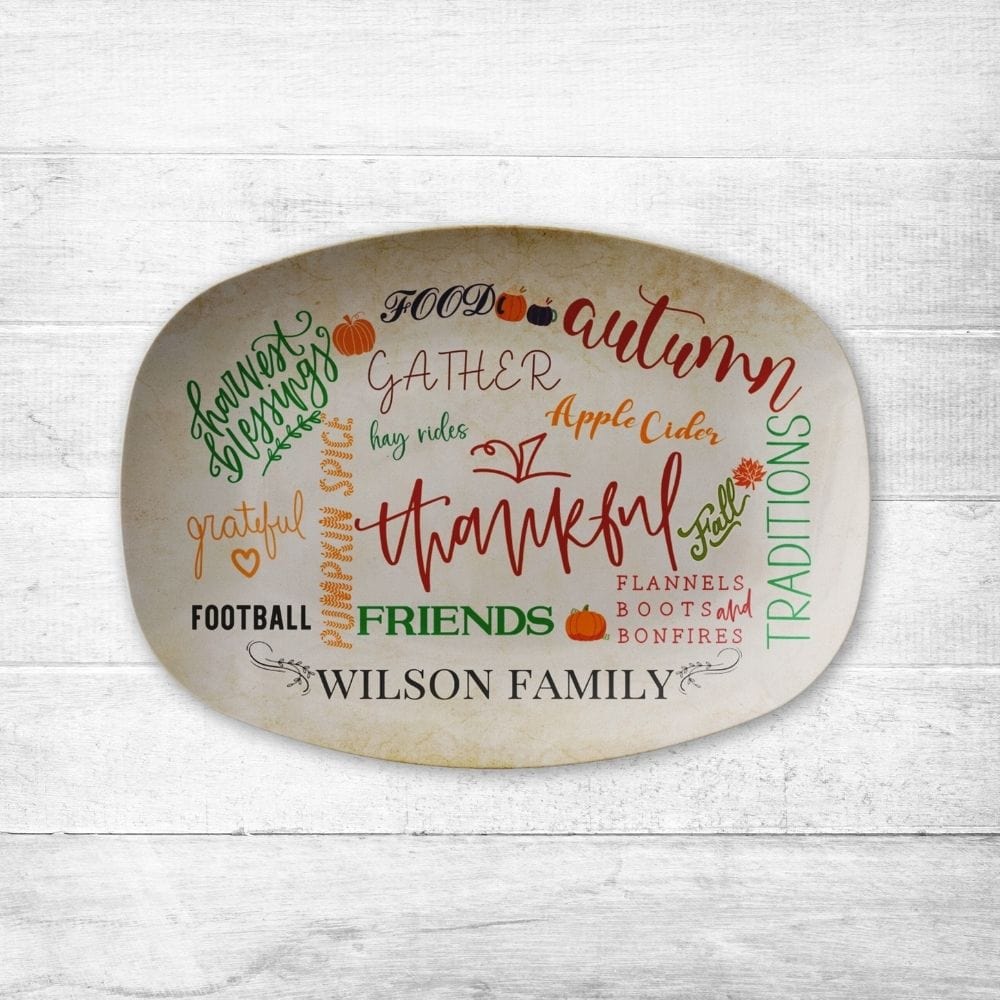 Kate McEnroe New York Personalized Fall Thanksgiving Family Name PlatterServing PlattersP23 - WAT - THG - 2