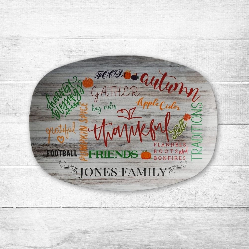 Kate McEnroe New York Personalized Fall Thanksgiving Family Name PlatterServing PlattersP23 - WAT - THG - 2