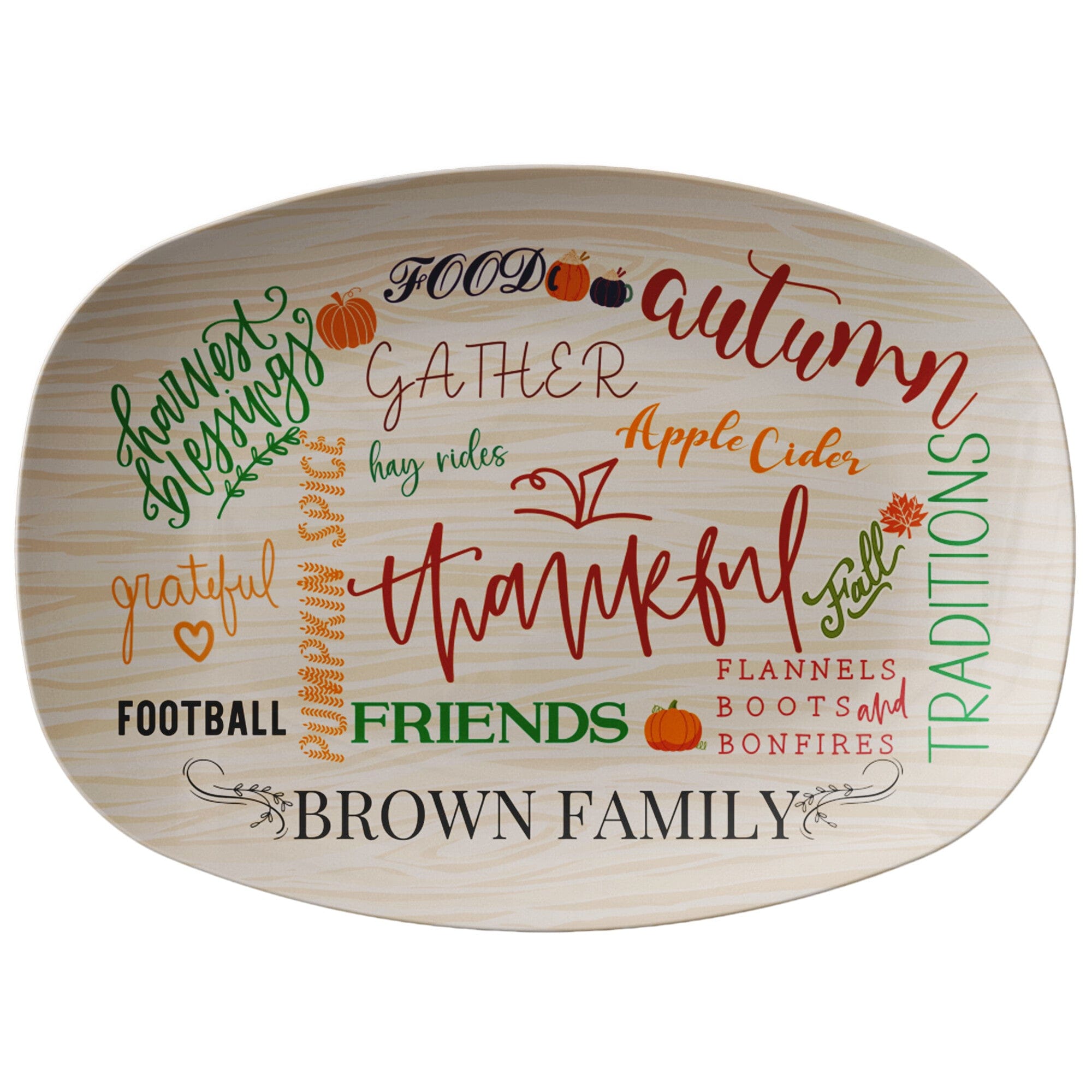 Kate McEnroe New York Personalized Fall Thanksgiving Family Name PlatterServing PlattersP23 - WAT - THG - 2
