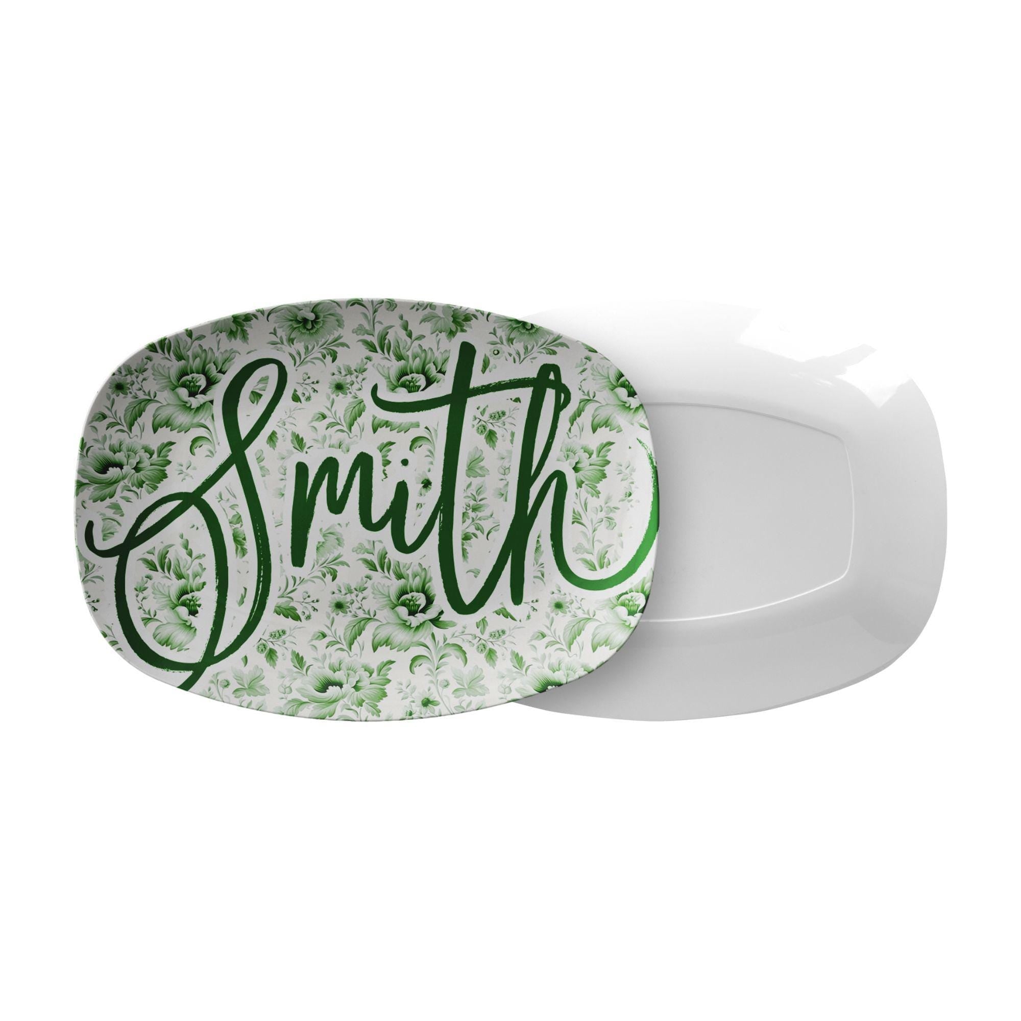 Kate McEnroe New York Personalized Green Chinoiserie Family Name Platter Custom Farmhouse Serving TrayServing PlattersCHISCPSTD2