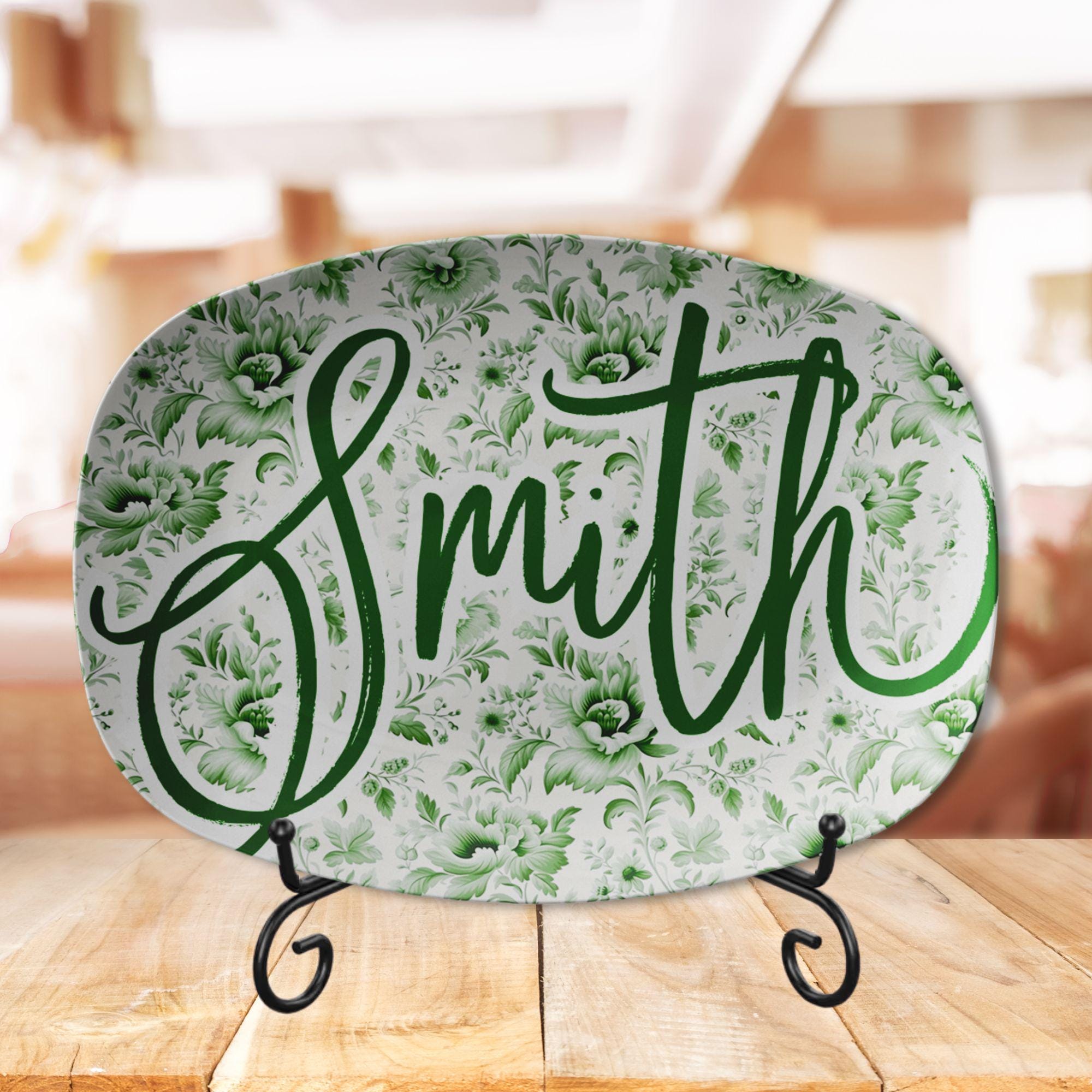 Kate McEnroe New York Personalized Green Chinoiserie Family Name Platter Custom Farmhouse Serving TrayServing PlattersCHISCPSTD2