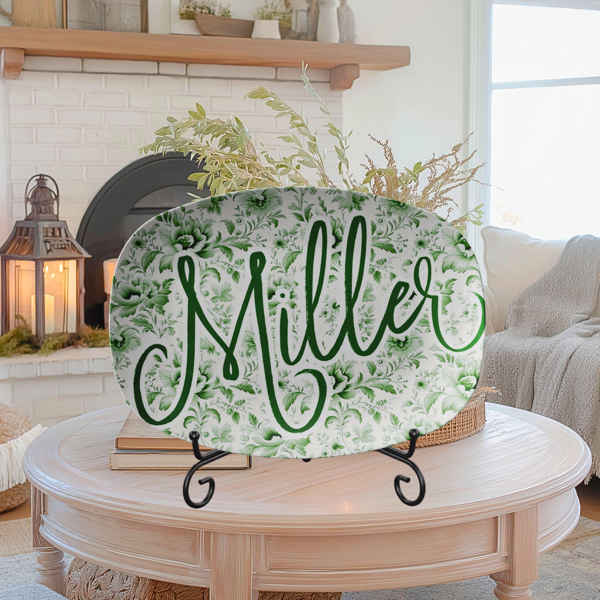 Kate McEnroe New York Personalized Green Chinoiserie Family Name Platter Custom Farmhouse Serving TrayServing PlattersCHISCPSTD2