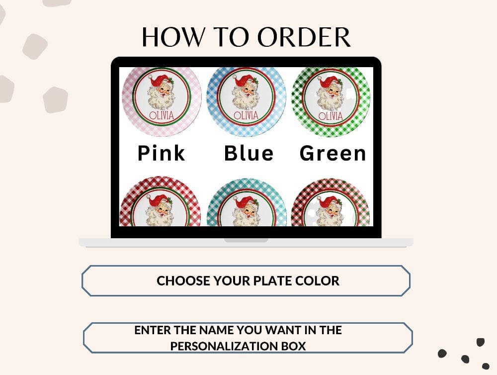 Kate McEnroe New York Personalized Kids Vintage Santa Gingham Dinner PlatePlatesPP2 - PNK - GNG - ST1