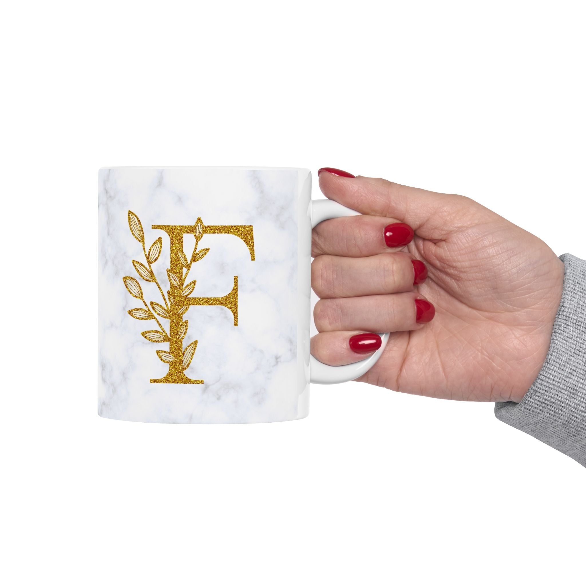 Kate McEnroe New York Personalized Marble Initial Letter Floral Monogram Ceramic MugMugs10347711897006544073