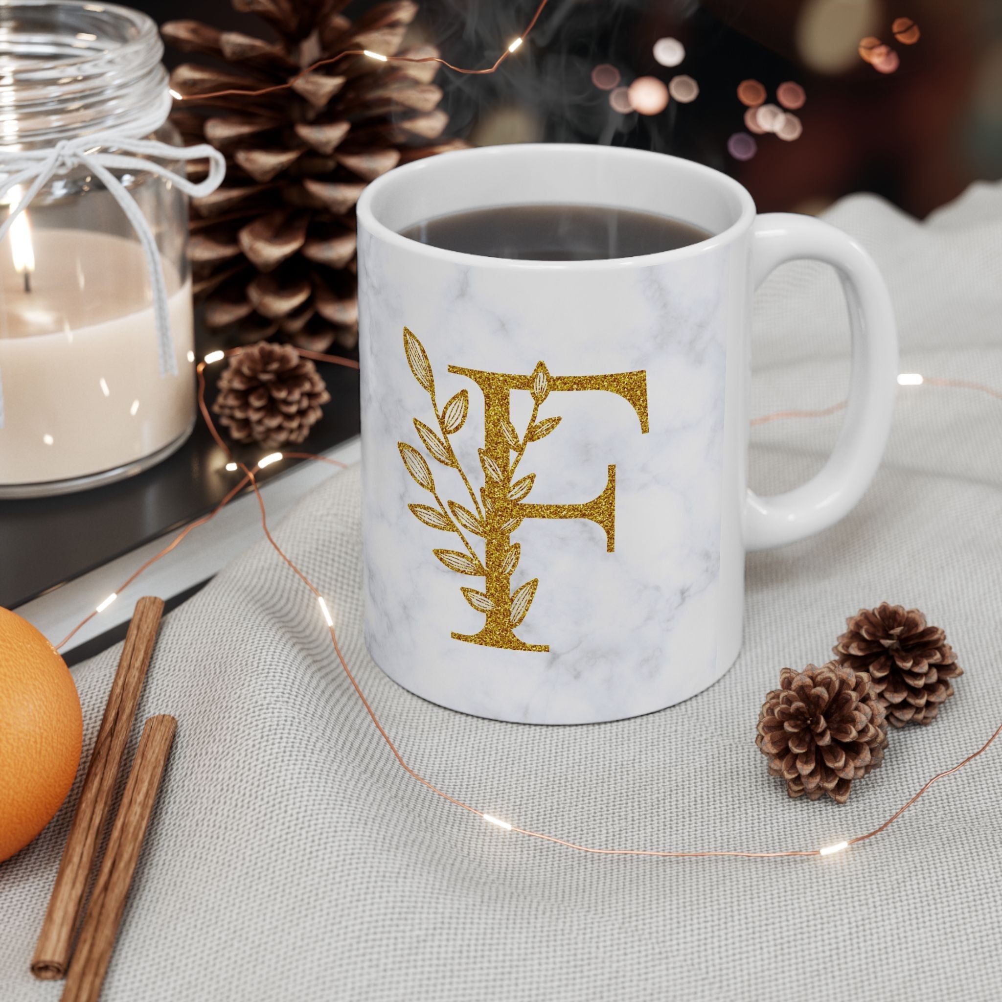 Kate McEnroe New York Personalized Marble Initial Letter Floral Monogram Ceramic MugMugs10347711897006544073