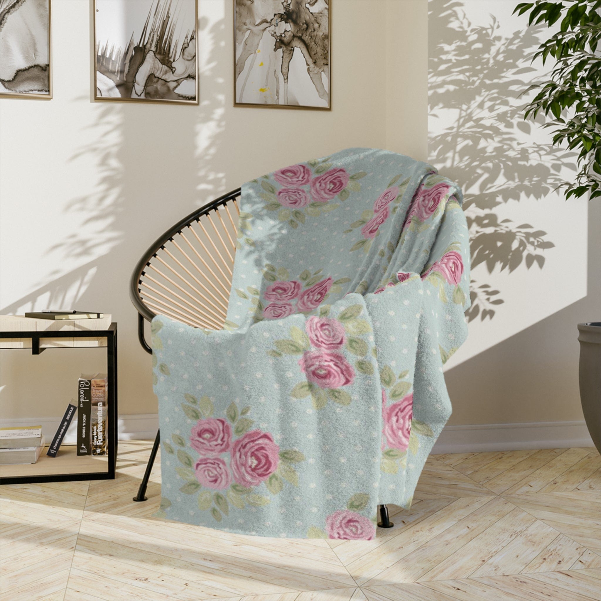 Kate McEnroe New York Personalized Shabby Chic Floral Name Blanket For Kids and Adults, Customizable Velveteen Minky Throw Blankie, Gift for HerBlankets27921052990012072496