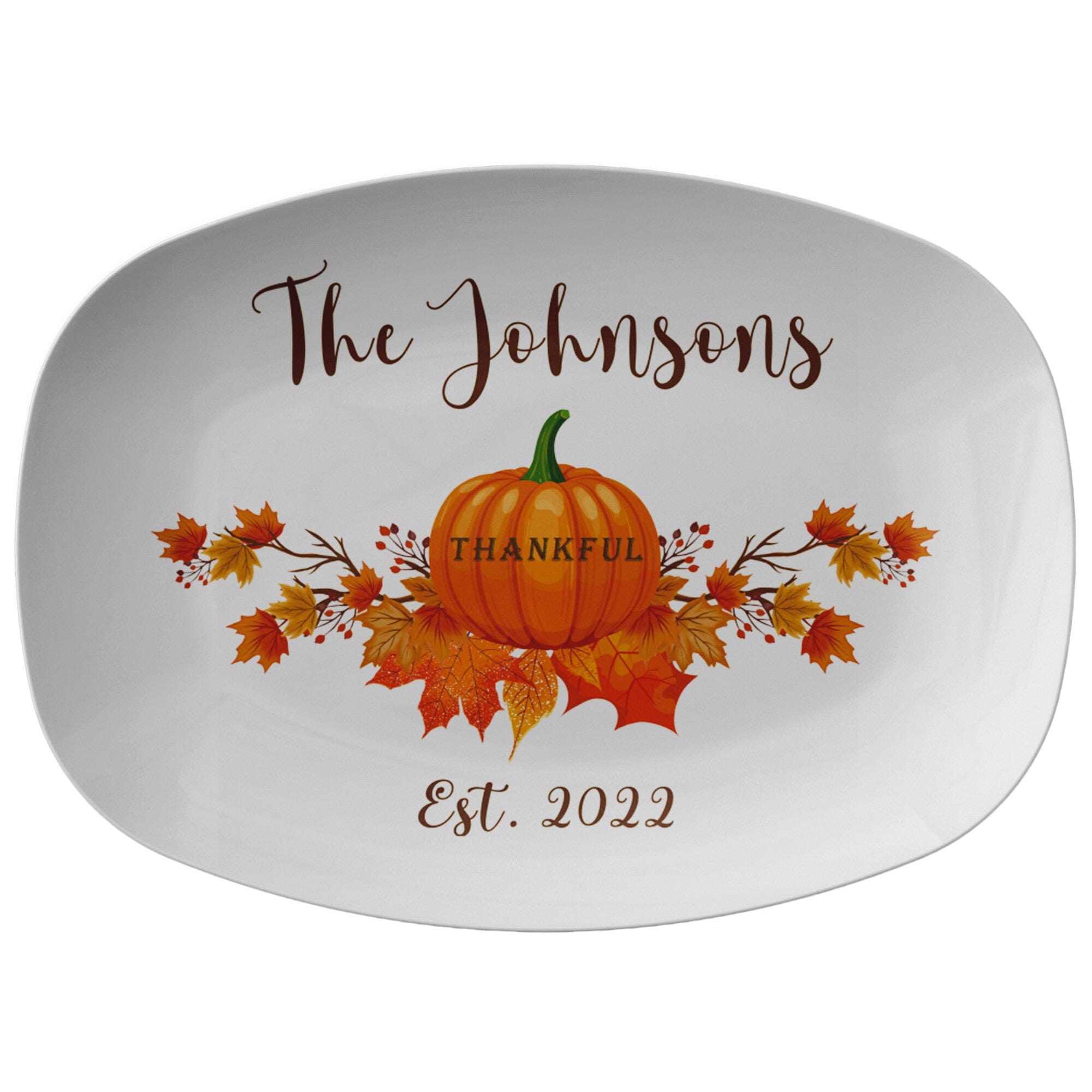 Kate McEnroe New York Personalized Thanksgiving Platter, Thankful Grateful Blessed Family Name ScriptServing Platters9727