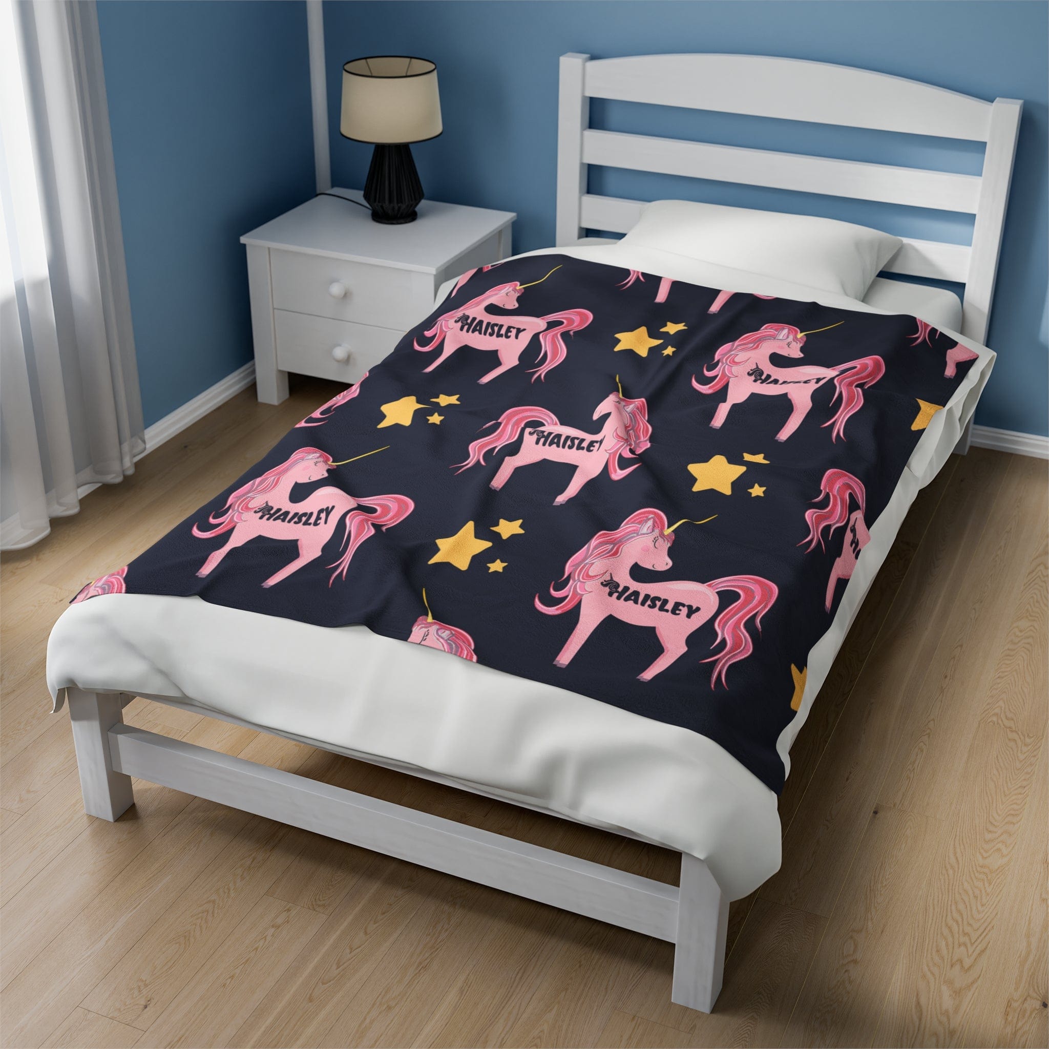 Kate McEnroe New York Personalized Unicorn Velveteen Plush Kids BlanketBlankets3549439102