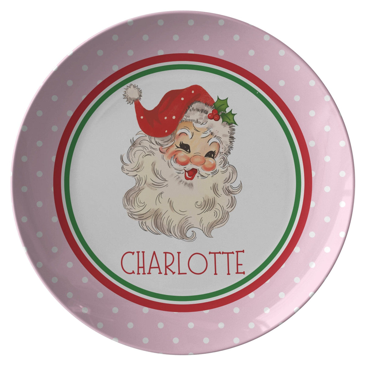 Kate McEnroe New York Personalized Vintage Santa Polka Dot Christmas PlatePlatesP22 - SNT - PKD - 2S