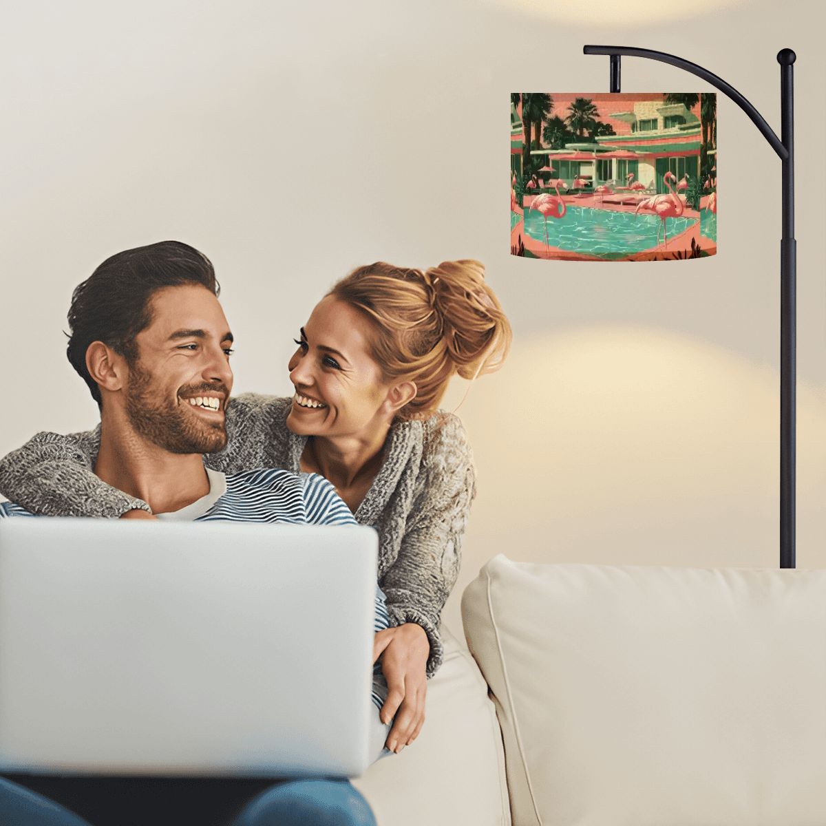 Kate McEnroe New York Pink Flamingo Palm Springs Mid Century Modern Retro Arc Floor LampArc Floor Lamps3en5RKi2II