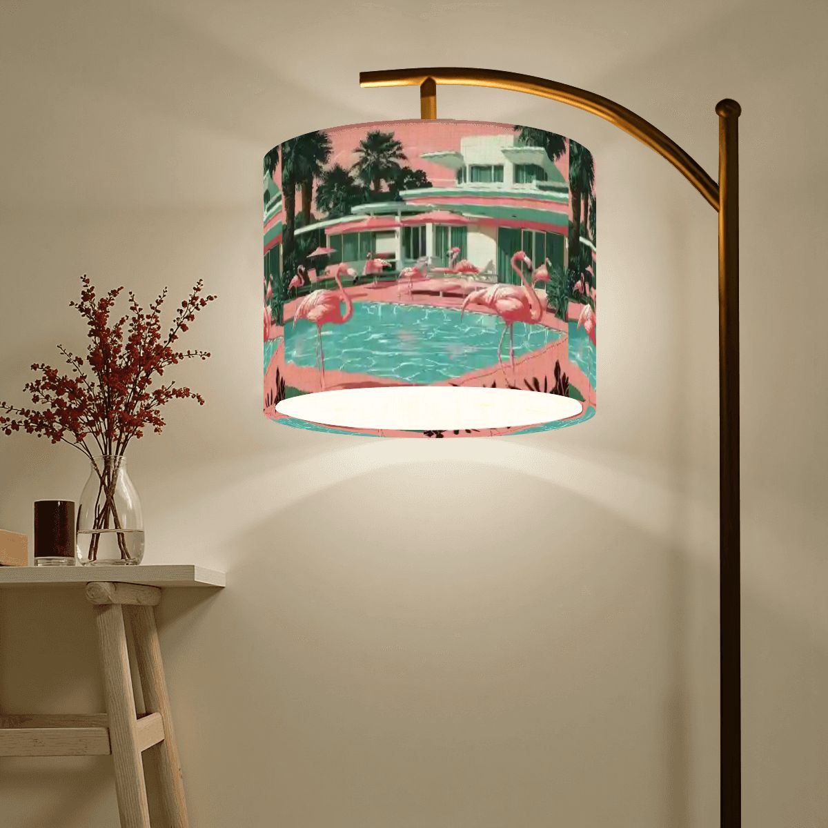 Kate McEnroe New York Pink Flamingo Palm Springs Mid Century Modern Retro Arc Floor LampArc Floor Lamps3en5RKi2II