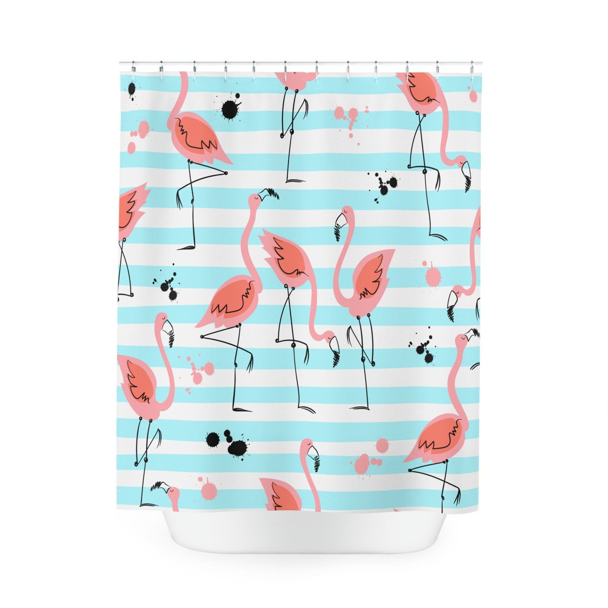 Kate McEnroe New York Pink Flamingos Shower Curtains, Tropical Flamingo Bird Watercolor Art Bath Curtains, Aqua Blue, Pink Bathroom Decor, Beach House DecorShower CurtainsSC - PIN - FLA - 7X7