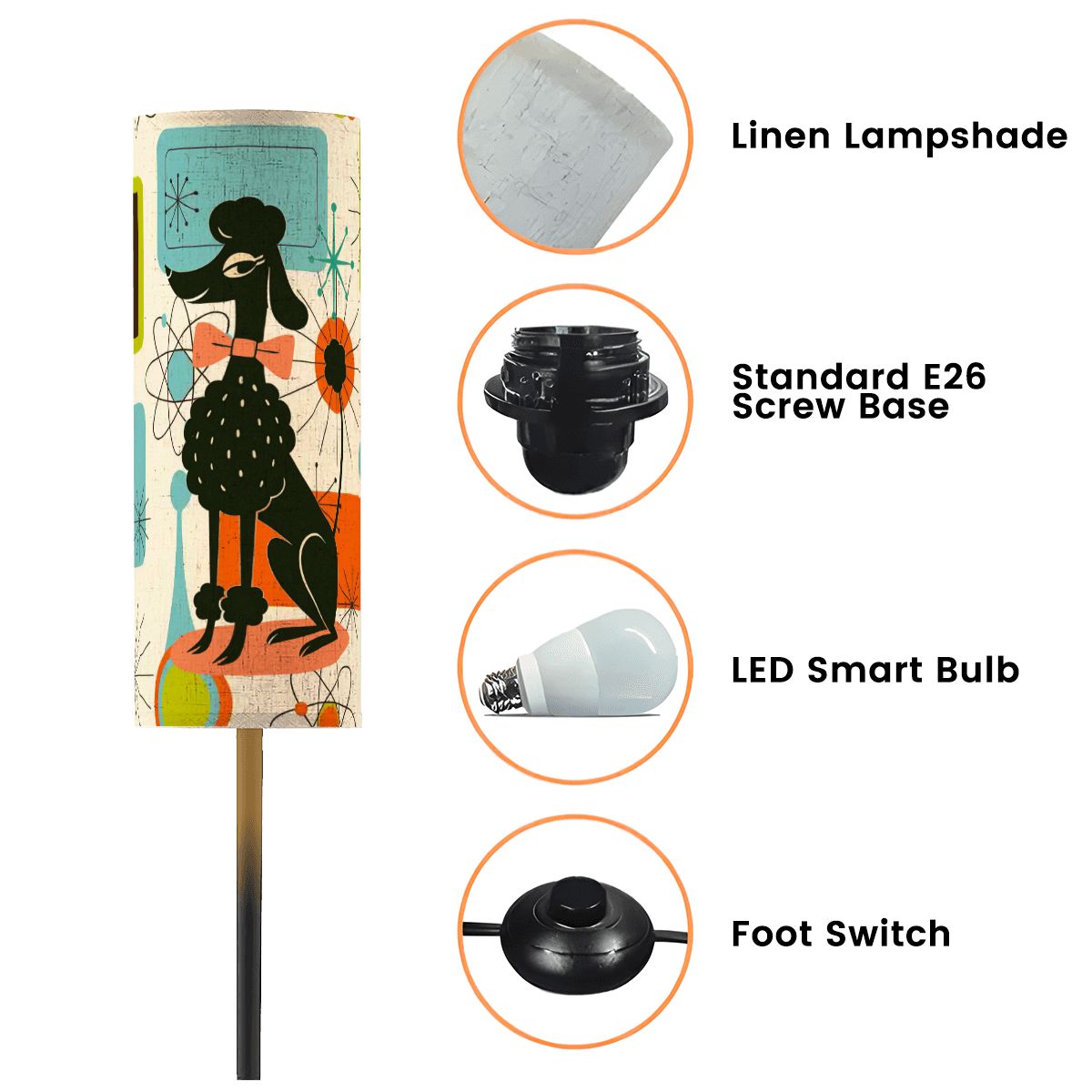 Kate McEnroe New York Poodle Mid Century Modern Floor Lamp, Retro 50s MCM Standing LightFloor LampsS3ZEYxMjhb