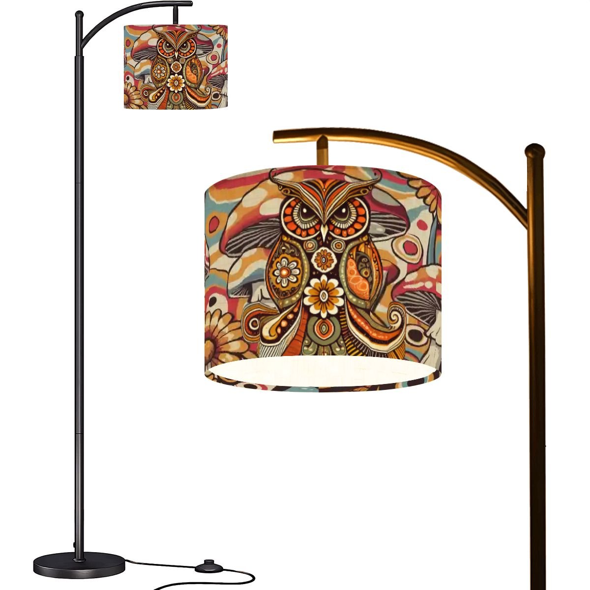Kate McEnroe New York Psychedelic Owl Arc Floor Lamp Boho 1970s Retro Curved LightingArc Floor Lamps3IiQgWIy28