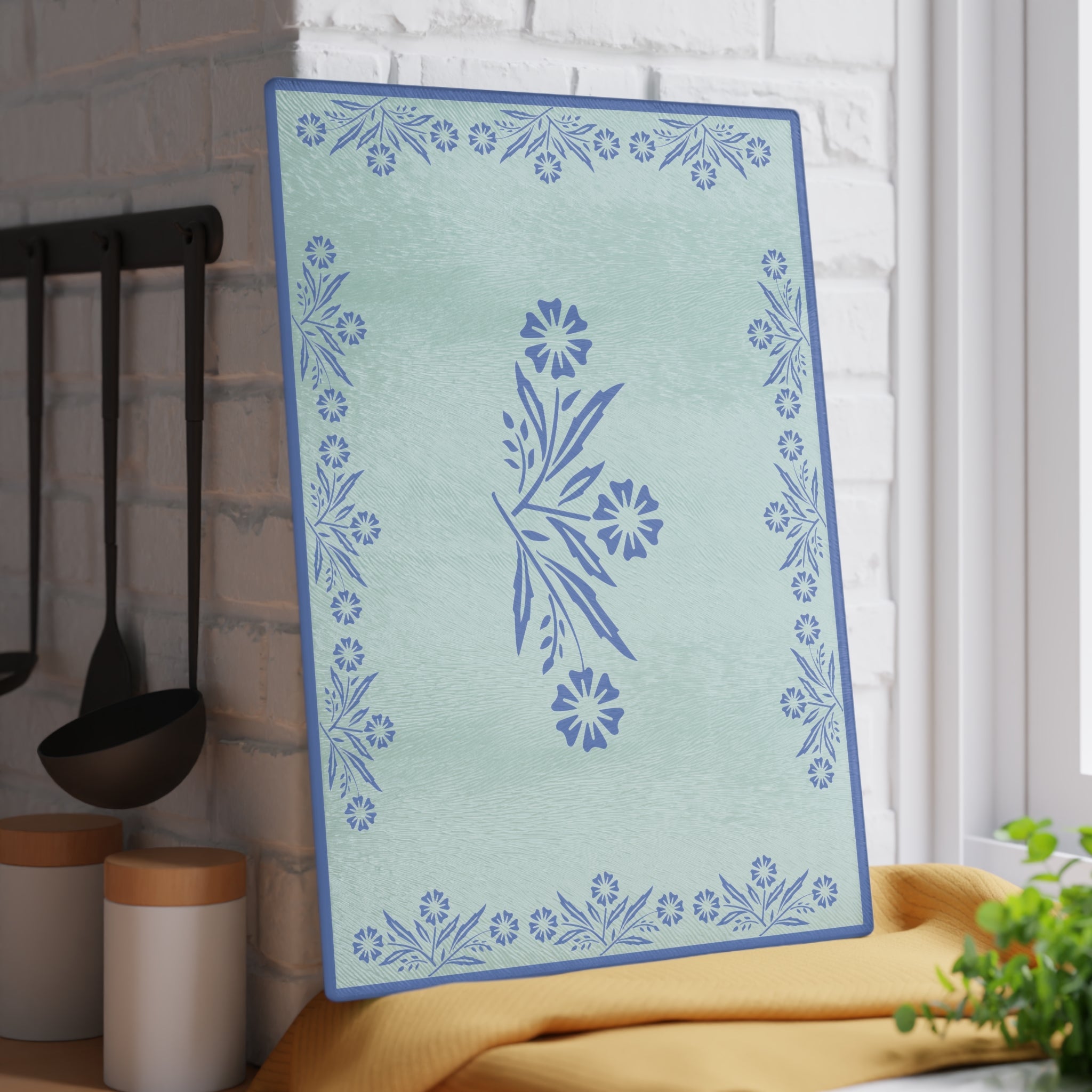 Kate McEnroe New York Pyrex Blue Cornflower Glass Cutting Board, Mid Century Modern Kitchenware, Pyrex Collector Gift, Pyrex Cheese TrayCutting Boards19628218263741391051