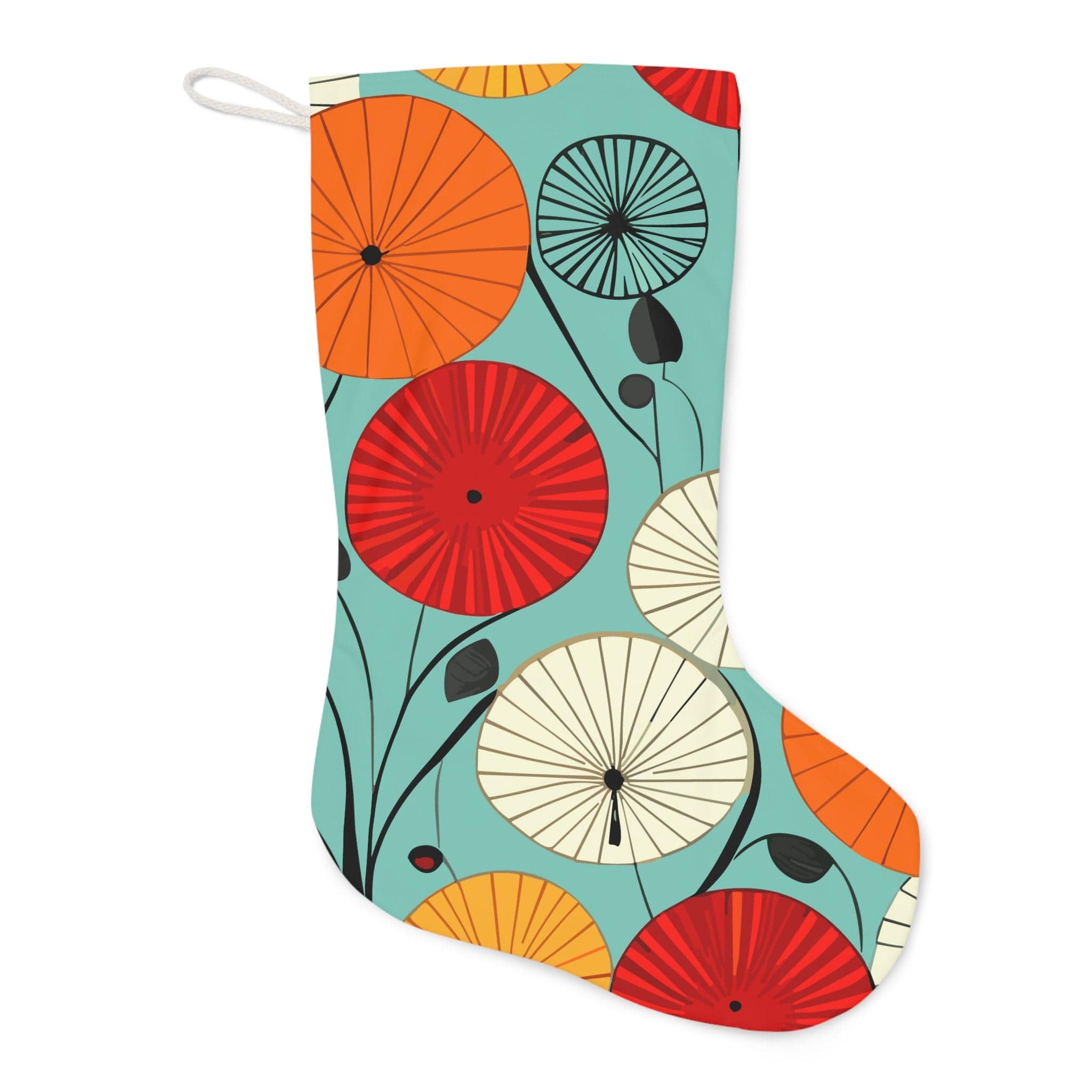 Kate McEnroe New York Retro 1950s Abstract Lotus Holiday Stockings, Mid Century Modern Geometric Teal. Orange, Red, Yellow Mantle Decoration - KM13669723Holiday Stockings60537204850367747719