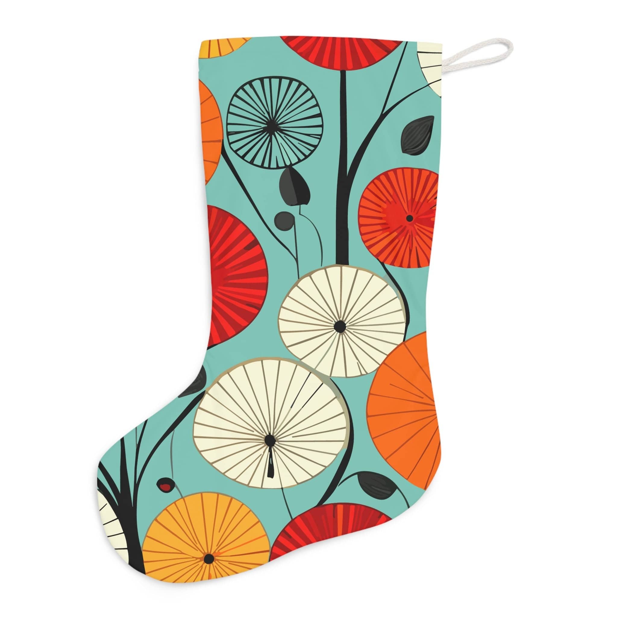 Kate McEnroe New York Retro 1950s Abstract Lotus Holiday Stockings, Mid Century Modern Geometric Teal. Orange, Red, Yellow Mantle Decoration - KM13669723Holiday Stockings60537204850367747719
