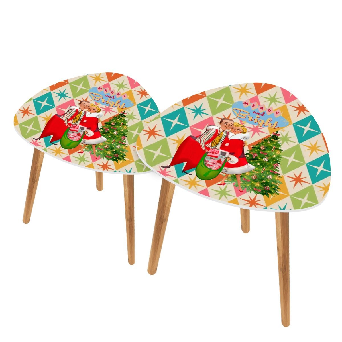 Kate McEnroe New York Retro 1950s Christmas Card Coffee Table Set, Mid Century Modern Holiday Nesting Tables, Atomic Starburst Living Room DecorNesting TablesnxOZDLtnXYecz